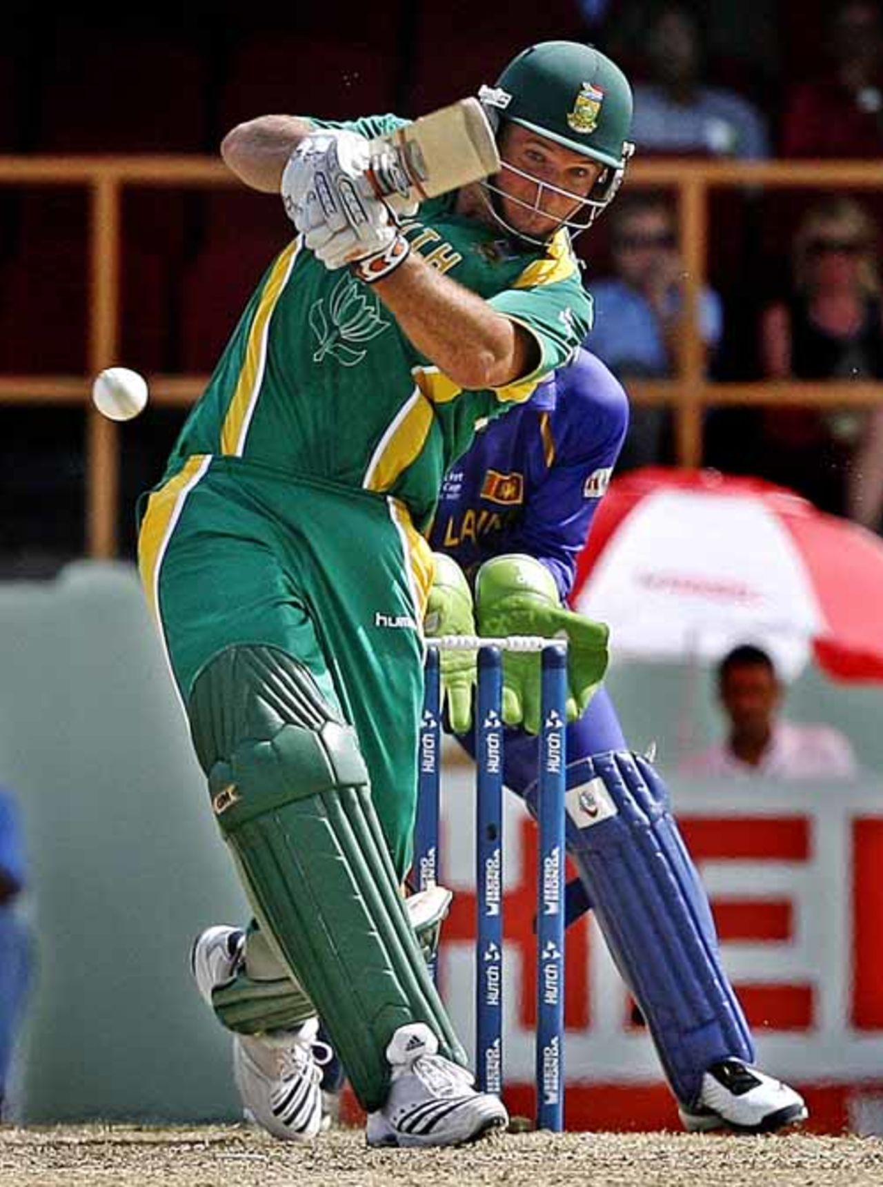 Graeme Smith drives down the ground on his way to his 26th half-century, South Africa v Sri Lanka, Super Eights, Guyana, March 28, 2007