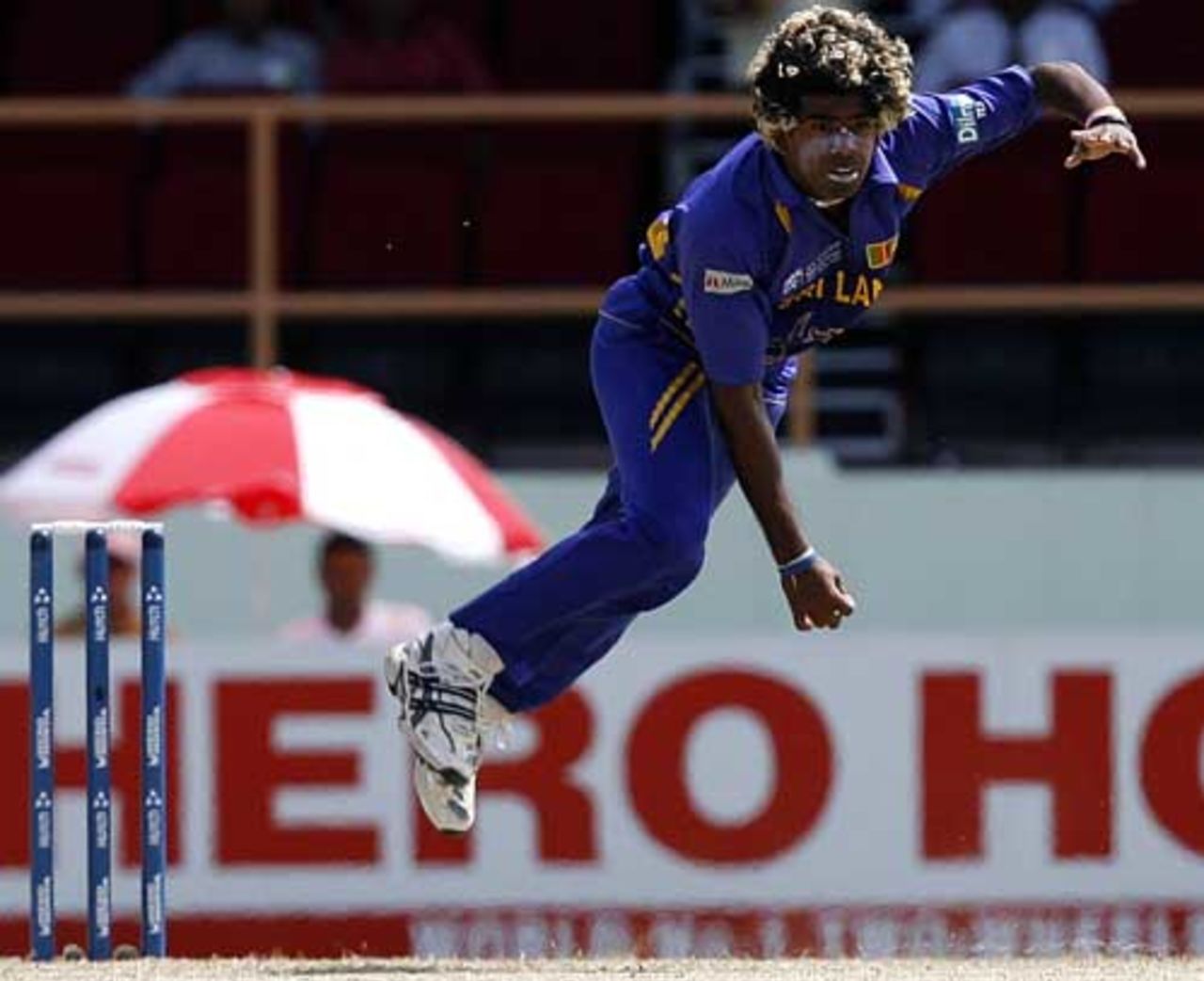 Lasith Malinga took four wickets in four balls reducing South Africa to 207 for 9, South Africa v Sri Lanka, Super Eights, Guyana, March 28, 2007