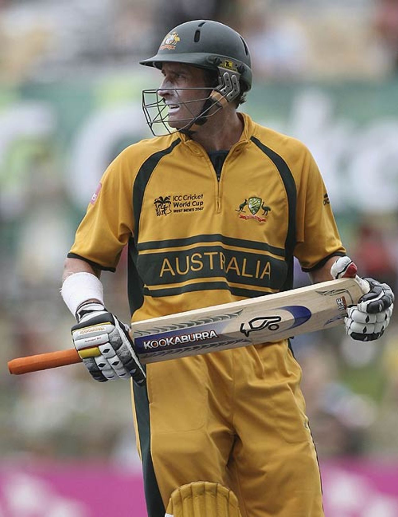 Michael Hussey departs after being bowled for 9, West Indies v Australia, Super Eights, Antigua, March 27, 2007