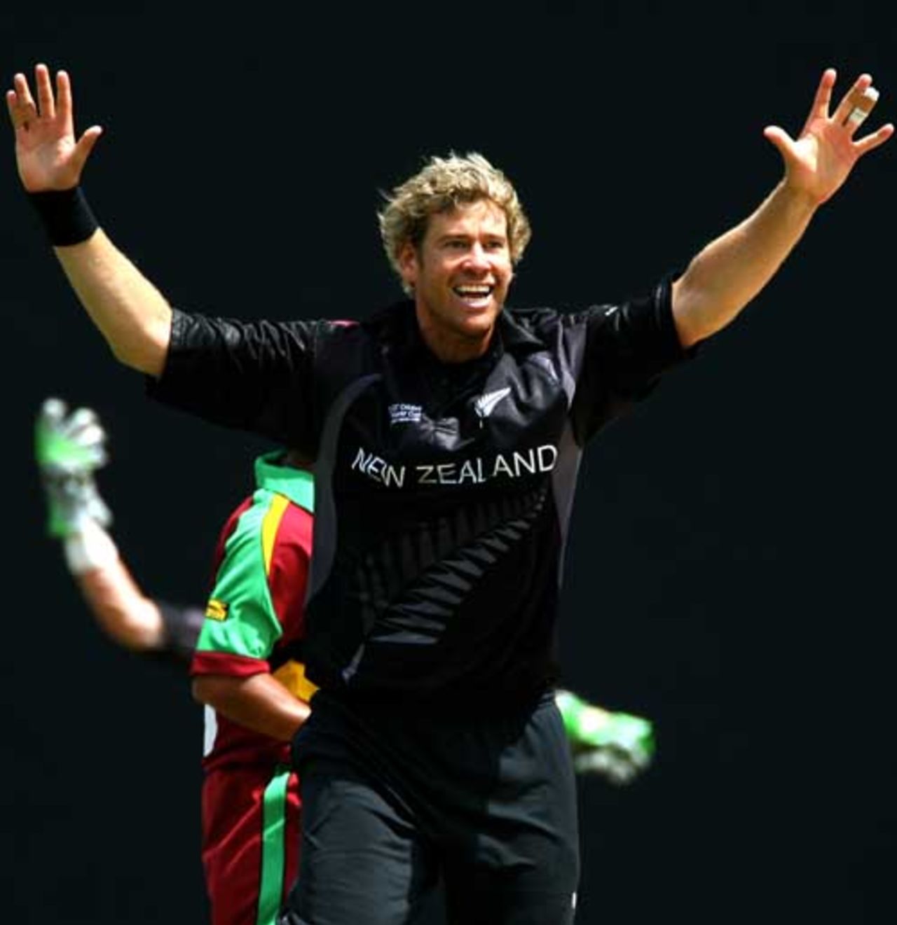 Jacob Oram celebrates after bowling Chris Gayle, West Indies v New Zealand, Super Eights, Antigua, March 29, 2007