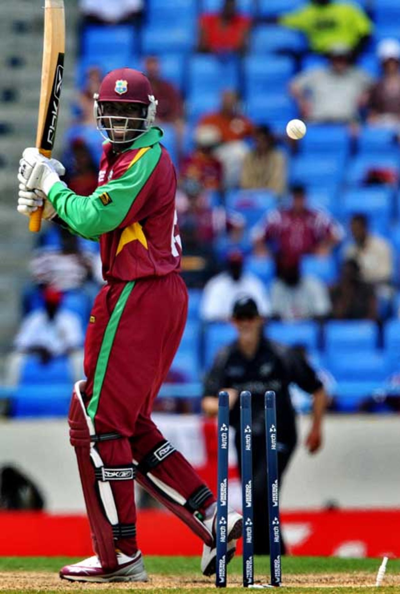 Chris Gayle drags one onto his stumps off Jacob Oram, West Indies v New Zealand, Super Eights, Antigua, March 29, 2007