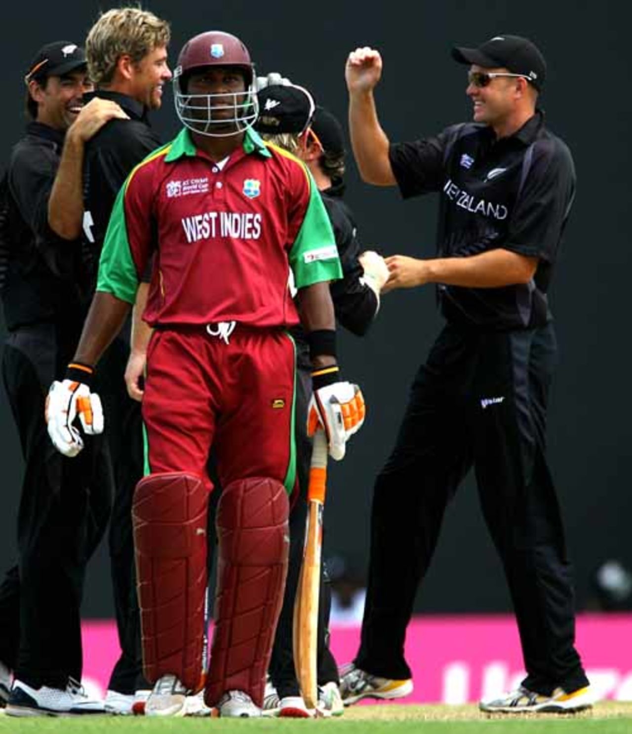 Marlon Samuels walks back after gloving a catch to the wicketkeeper, West Indies v New Zealand, Super Eights, Antigua, March 29, 2007