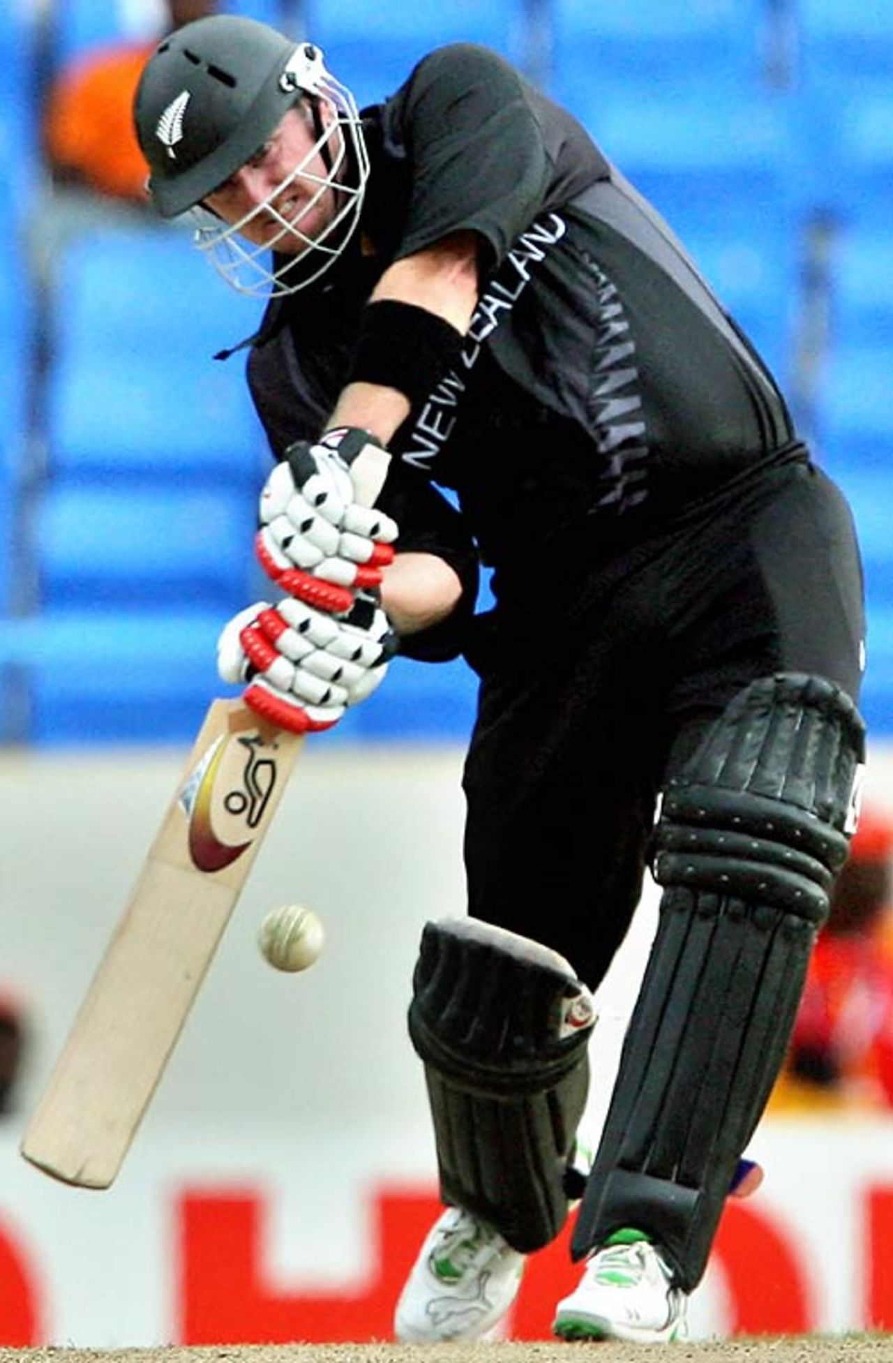 Scott Styris launches an aggressive drive, West Indies v New Zealand, Super Eights, Antigua, March 29, 2007