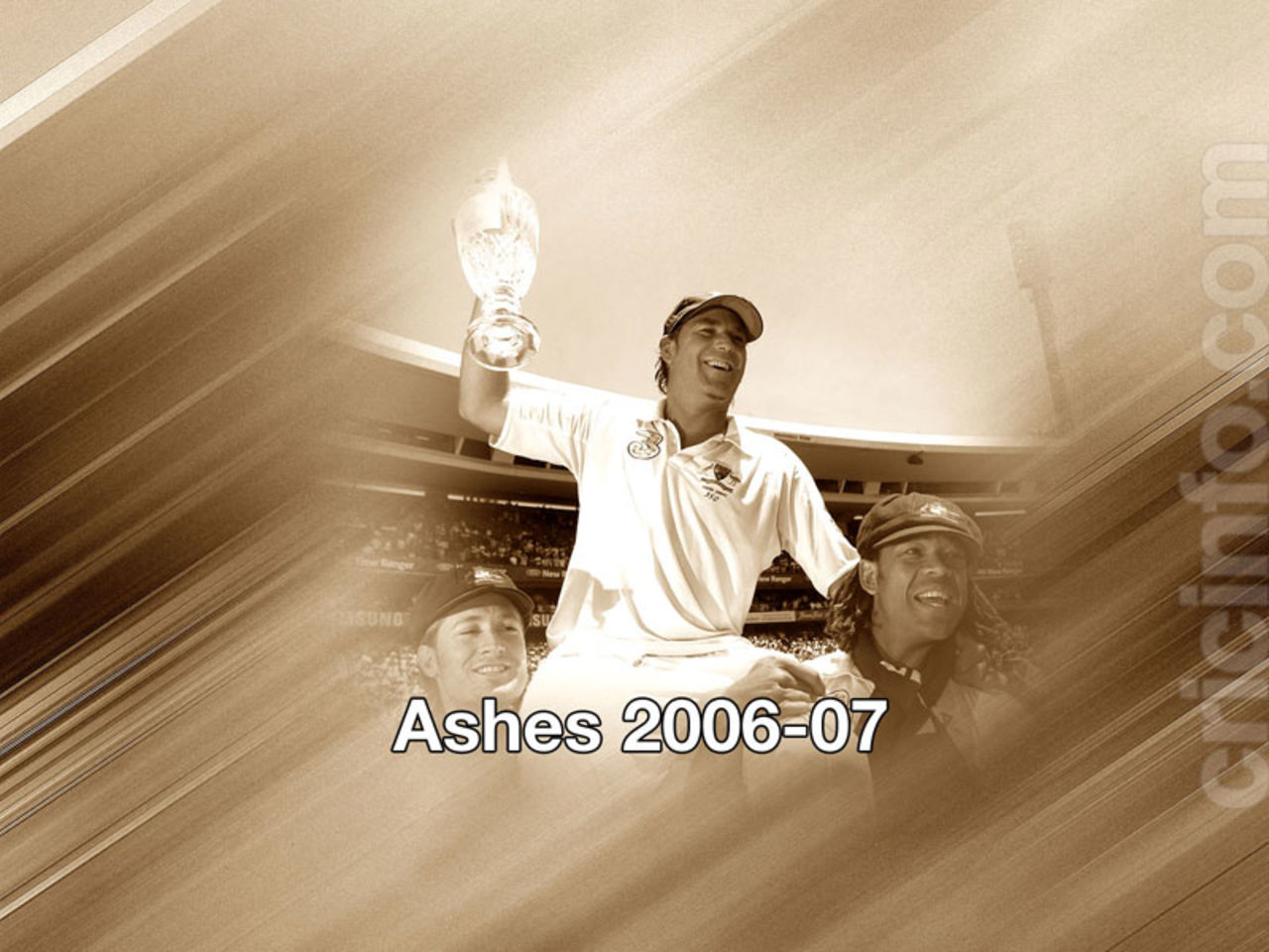 Shane Warne with the Ashes Trophy