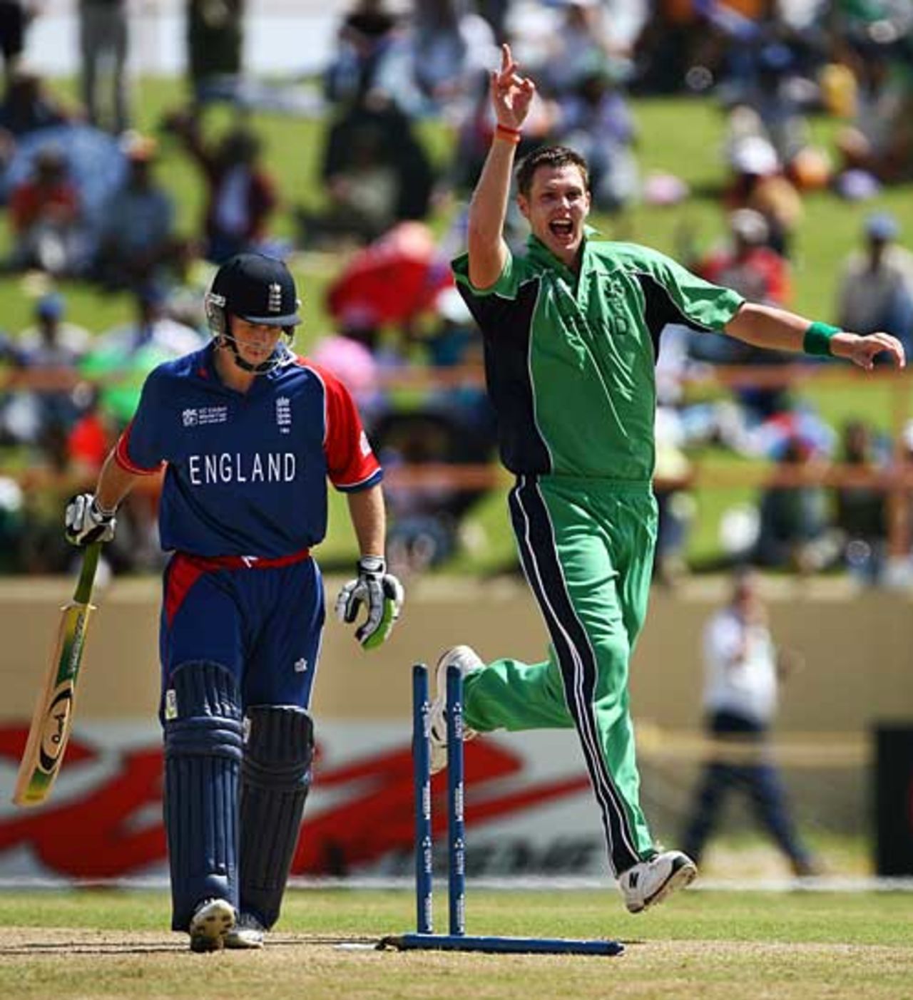 Boyd Rankin removes Ed Joyce with his first ball, England v Ireland, Super Eights, Guyana, March 30, 2007