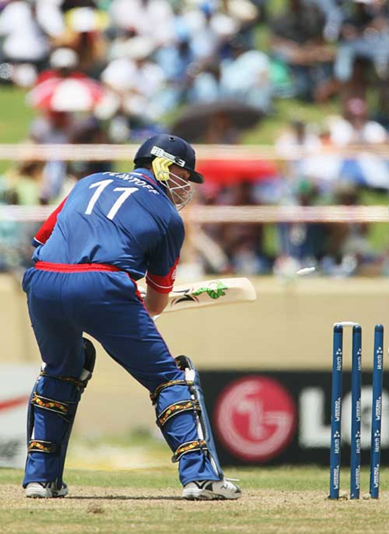 Andrew Flintoff is bowled by Trent Johnston, England v Ireland, Super Eights, Guyana, March 30, 2007