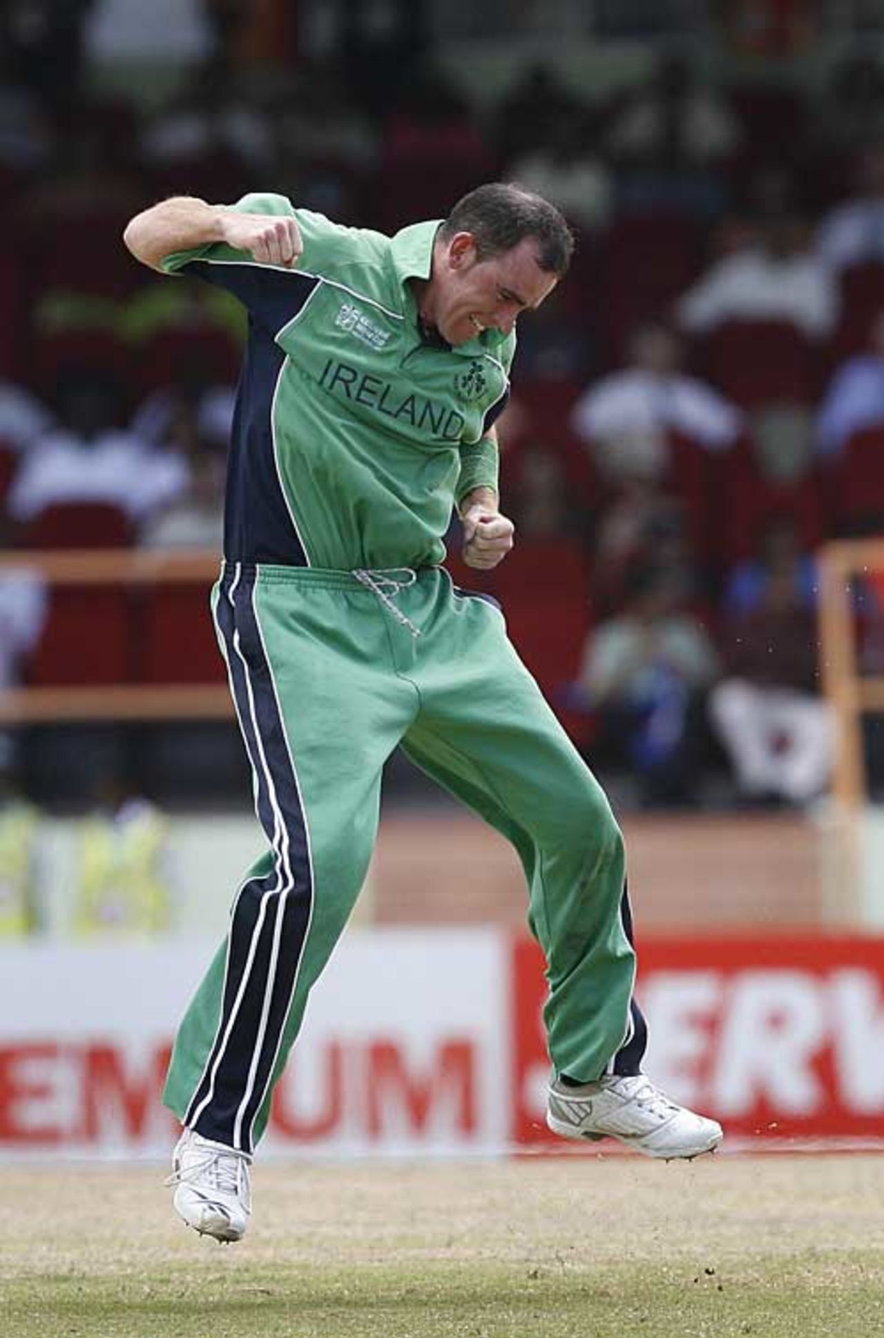 Trent Johnston does his jig after bowling Andrew Flintoff, England v Ireland, Super Eights, Guyana, March 30, 2007