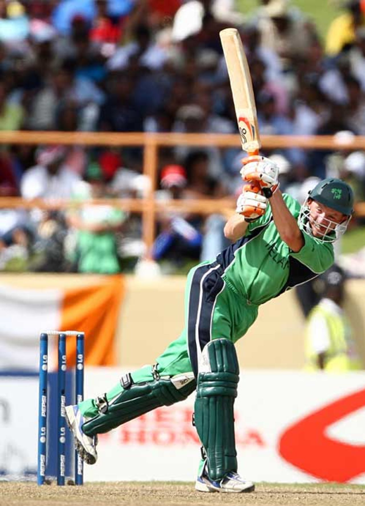 Niall O'Brien works through the on side during his half-century, England v Ireland, Super Eights, Guyana, March 30, 2007