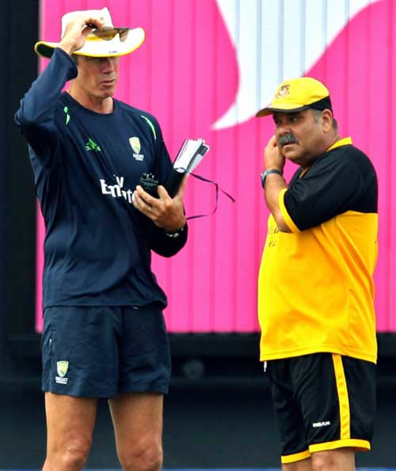 John Buchanan and Dav Whatmore inspect the pitch, Australia v Bangladesh, Super Eights, Antigua, March 31, 2007