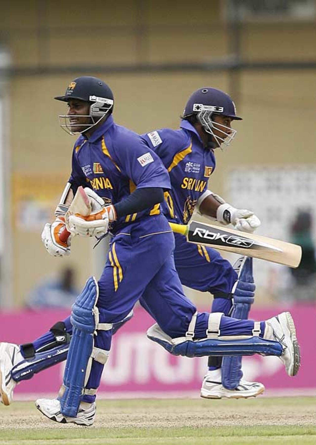 Sanath Jayasuriya and Mahela Jayawardene collect runs in their century stand, West Indies v Sri Lanka, Super Eights, Guyana, April 1, 2007