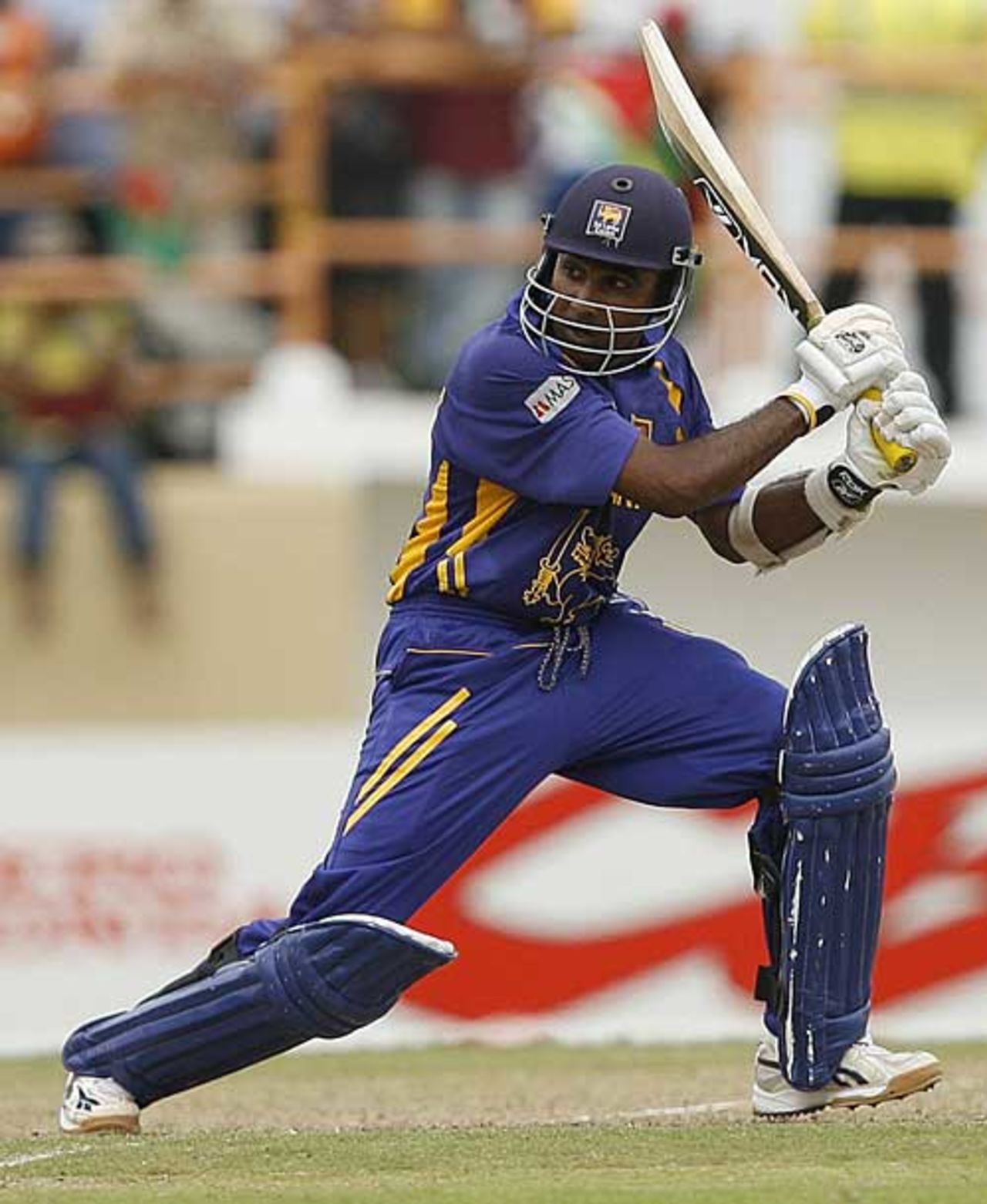 Mahela Jayawardene cuts during his fine stand with Sanath Jayasuriya, West Indies v Sri Lanka, Super Eights, Guyana, April 1, 2007