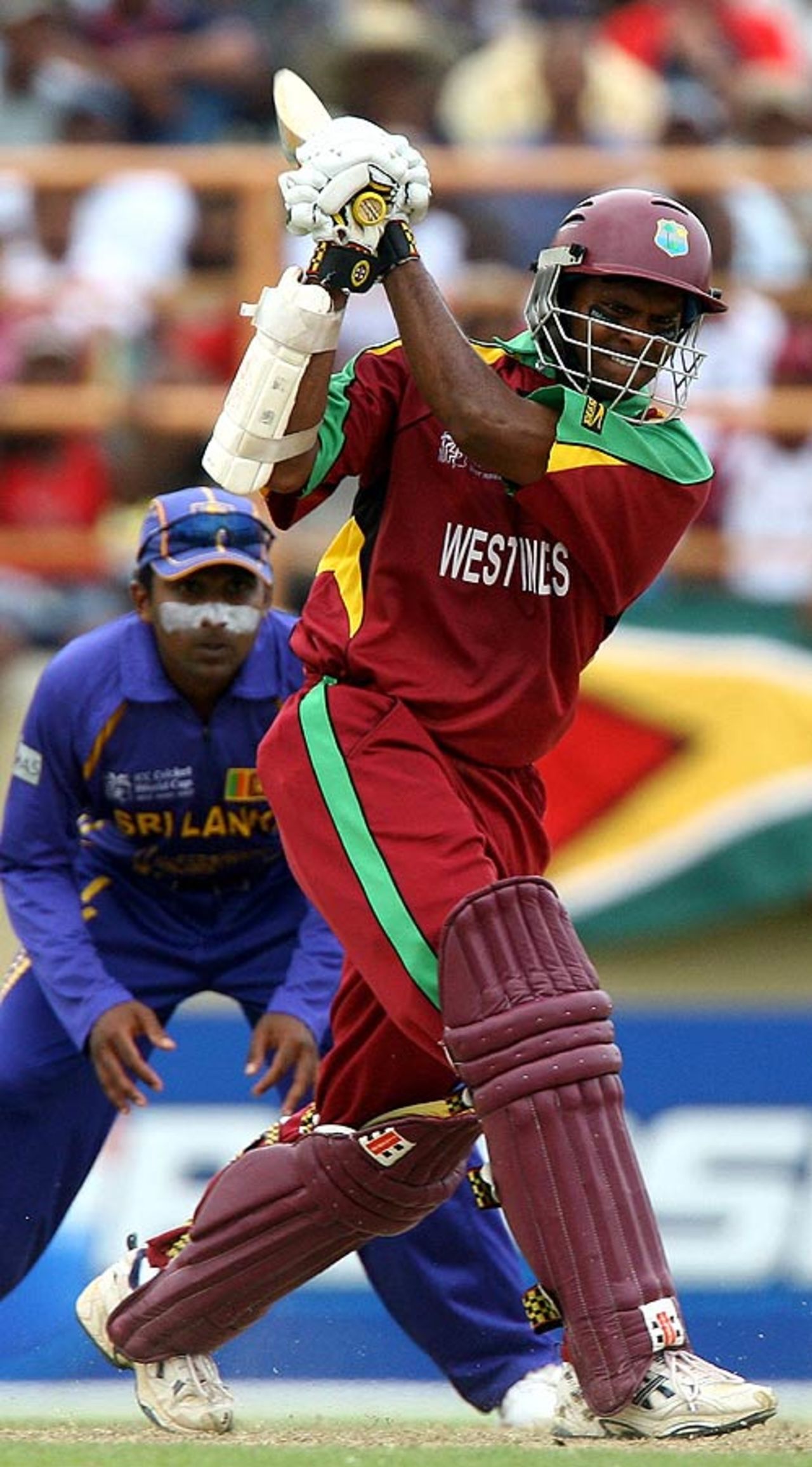 Shivnarine Chanderpaul drives down the ground, West Indies v Sri Lanka, Super Eights, Guyana, April 1, 2007