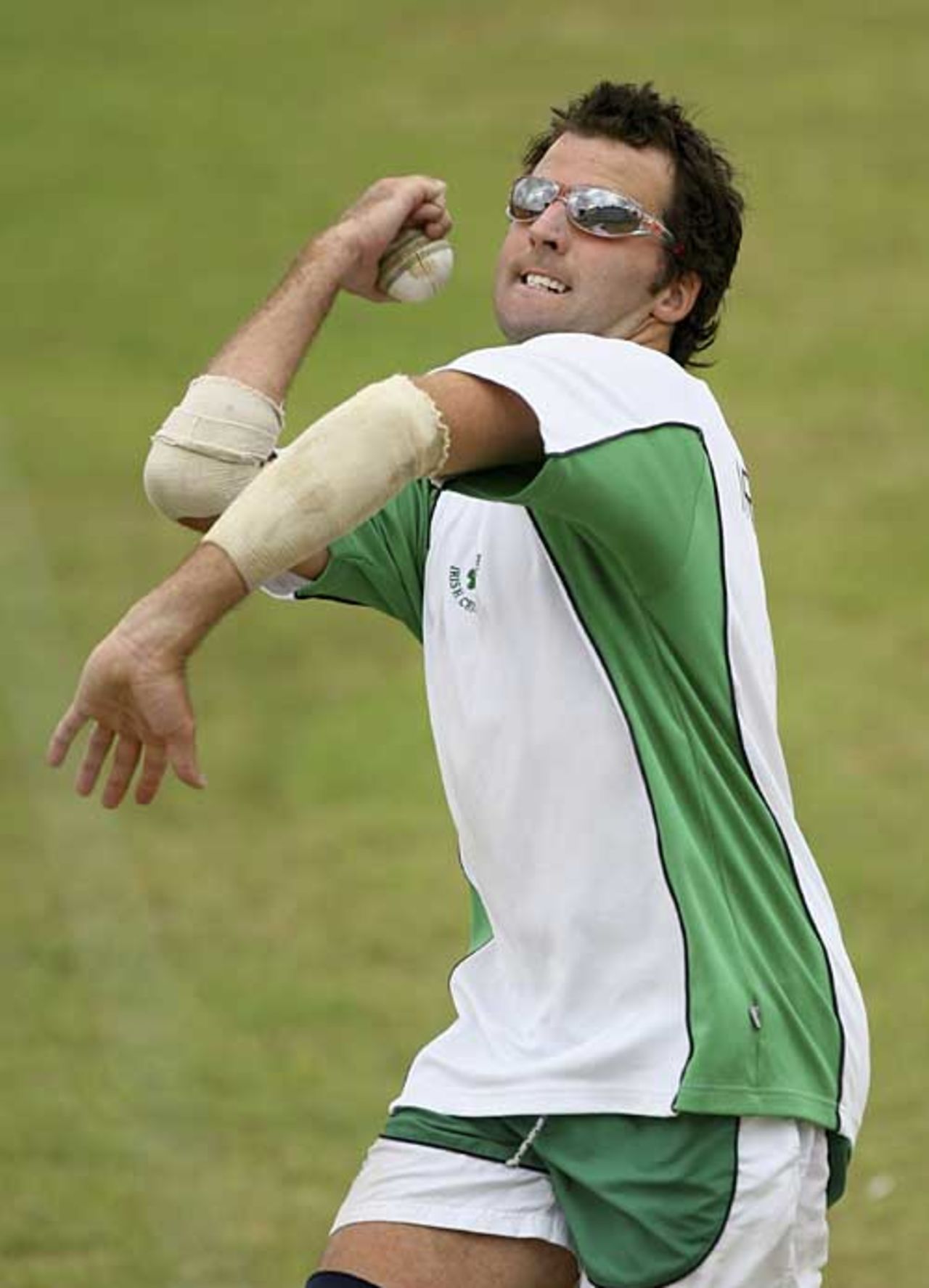 Kyle McCallan takes his turn during Ireland's net session, Guyana, April 2, 2007