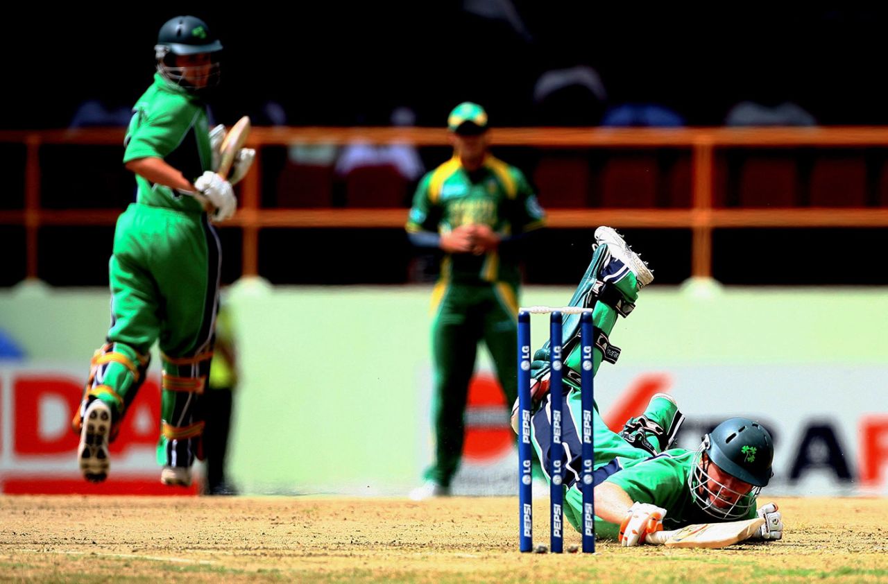 Eoin Morgan dives in to makes his ground, Ireland v South Africa, Guyana, April 3, 2007