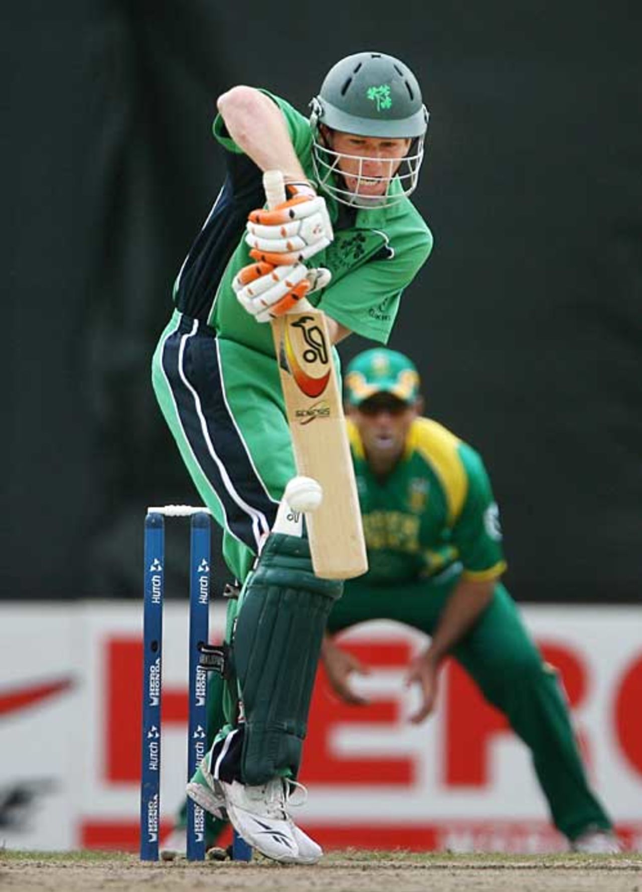 Eoin Morgan plays back as South Africa's bowlers make life tough, Ireland v South Africa, Guyana, April 3, 2007