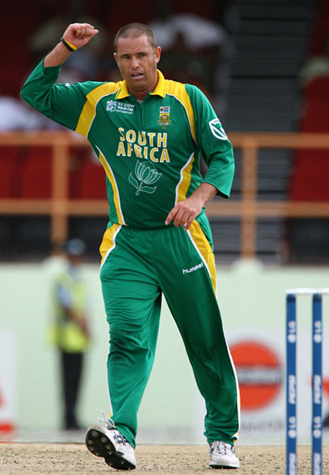 Andrew Hall celebrates a wicket, Ireland v South Africa, Guyana, April 3, 2007
