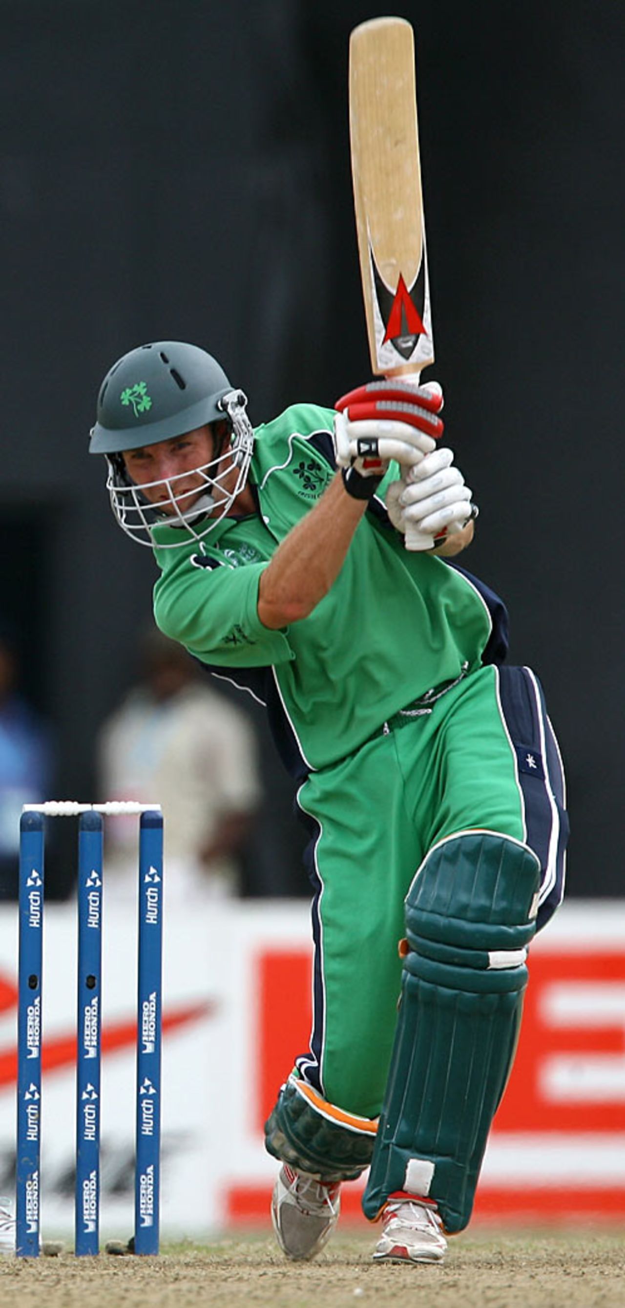 Andrew White crashes one down the ground, Ireland v South Africa, Guyana, April 3, 2007