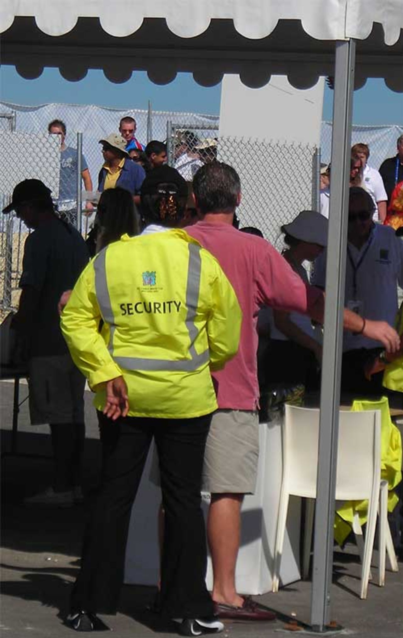 Getting frisk-y: The security guards do their thing, England v Sri Lanka, Super Eights, Antigua, April 4, 2007