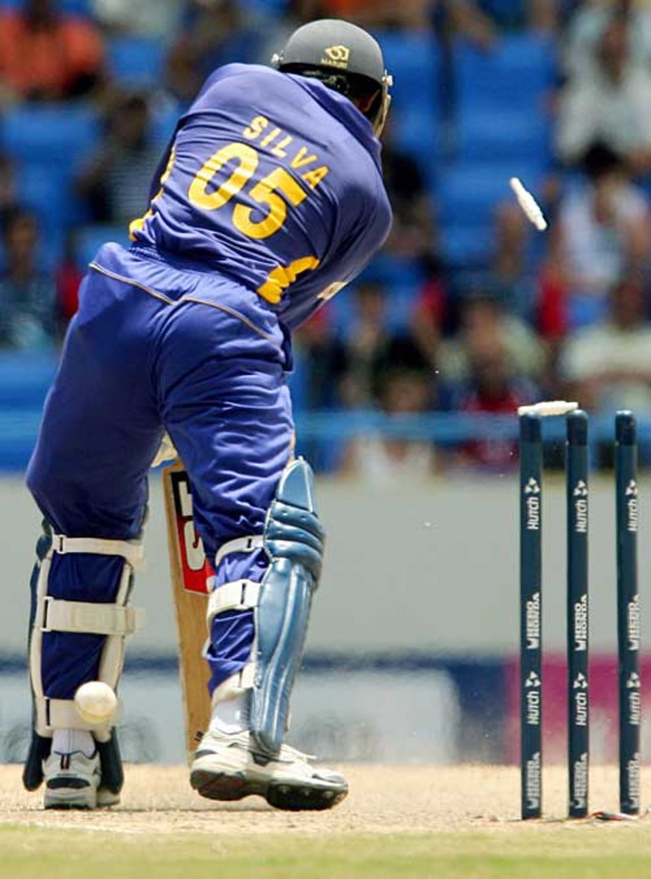 Chamara Silva is cleaned up by Andrew Flintoff, England v Sri Lanka, Super Eights, Antigua, April 4, 2007