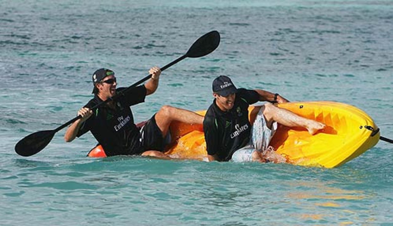 Glenn McGrath and Brad Hogg's kayak trip takes a turn for the worse, St John's, Antigua, April 3, 2007
