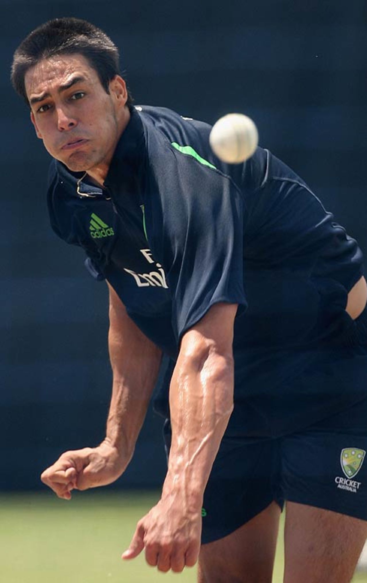 Mitchell Johnson bowls in the nets, St. John's, Antigua, April 5, 2007