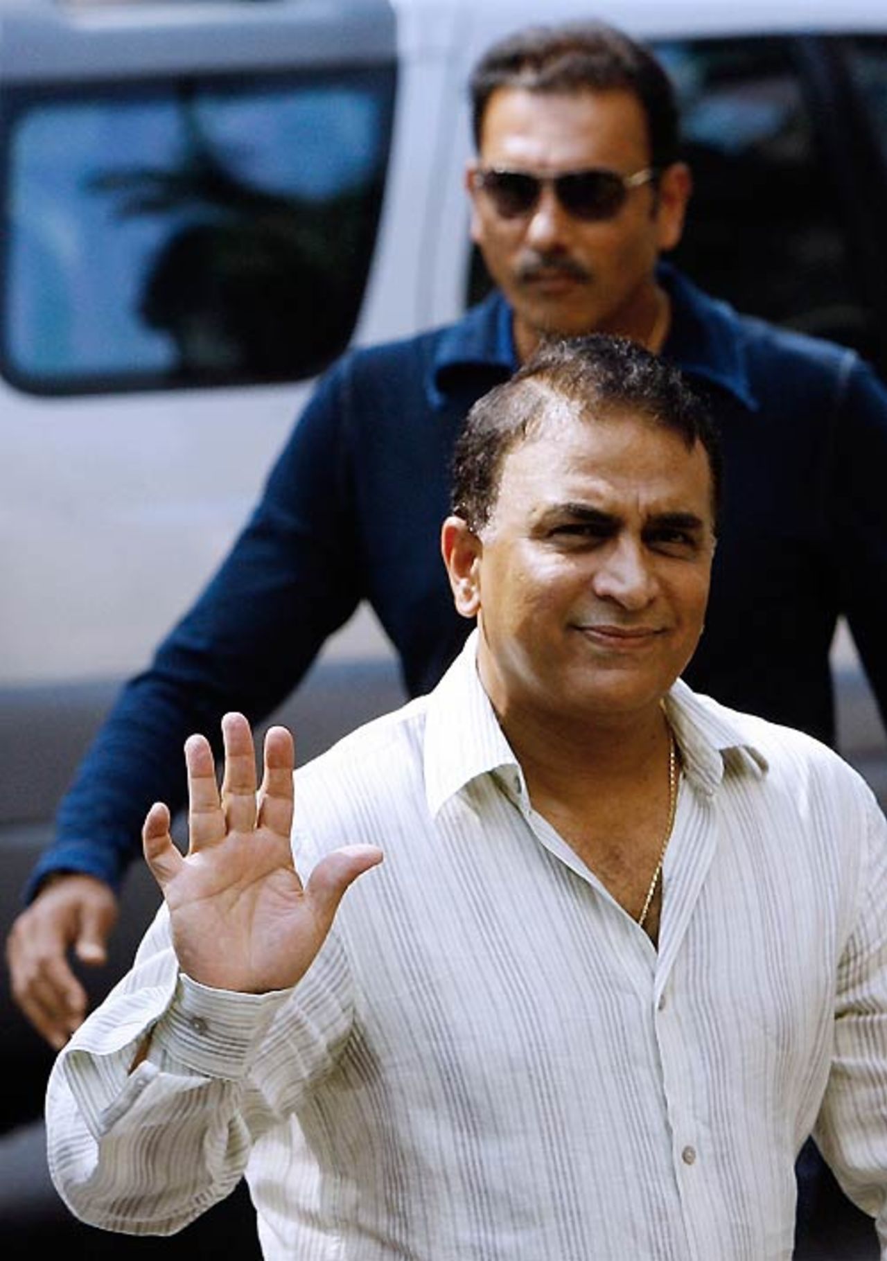 Sunil Gavaskar and Ravi Shastri arrive for the second session of the BCCI meeting at the Wankhede Stadium, Mumbai, April 6, 2007