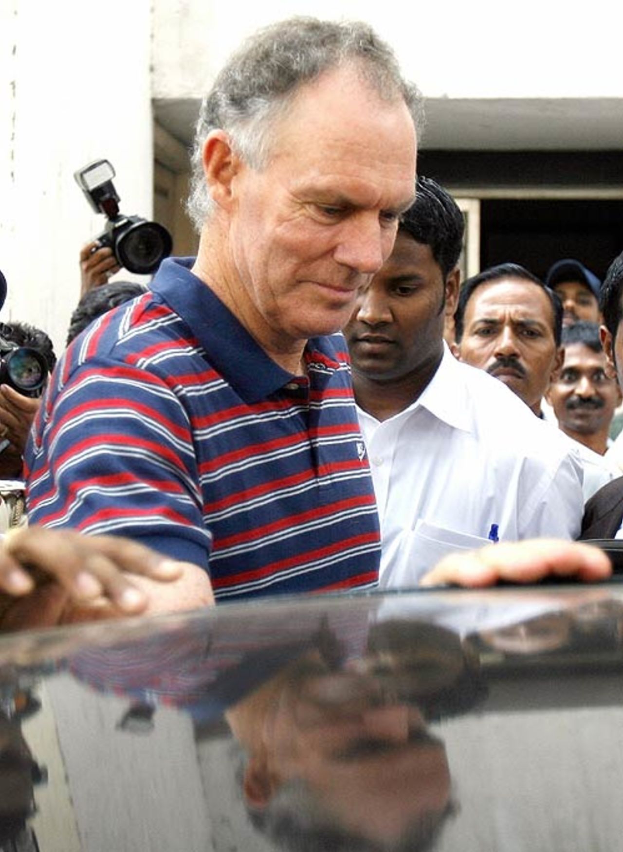 Greg Chappell leaves the hospital after a medical check-up, Mumbai, April 7, 2007