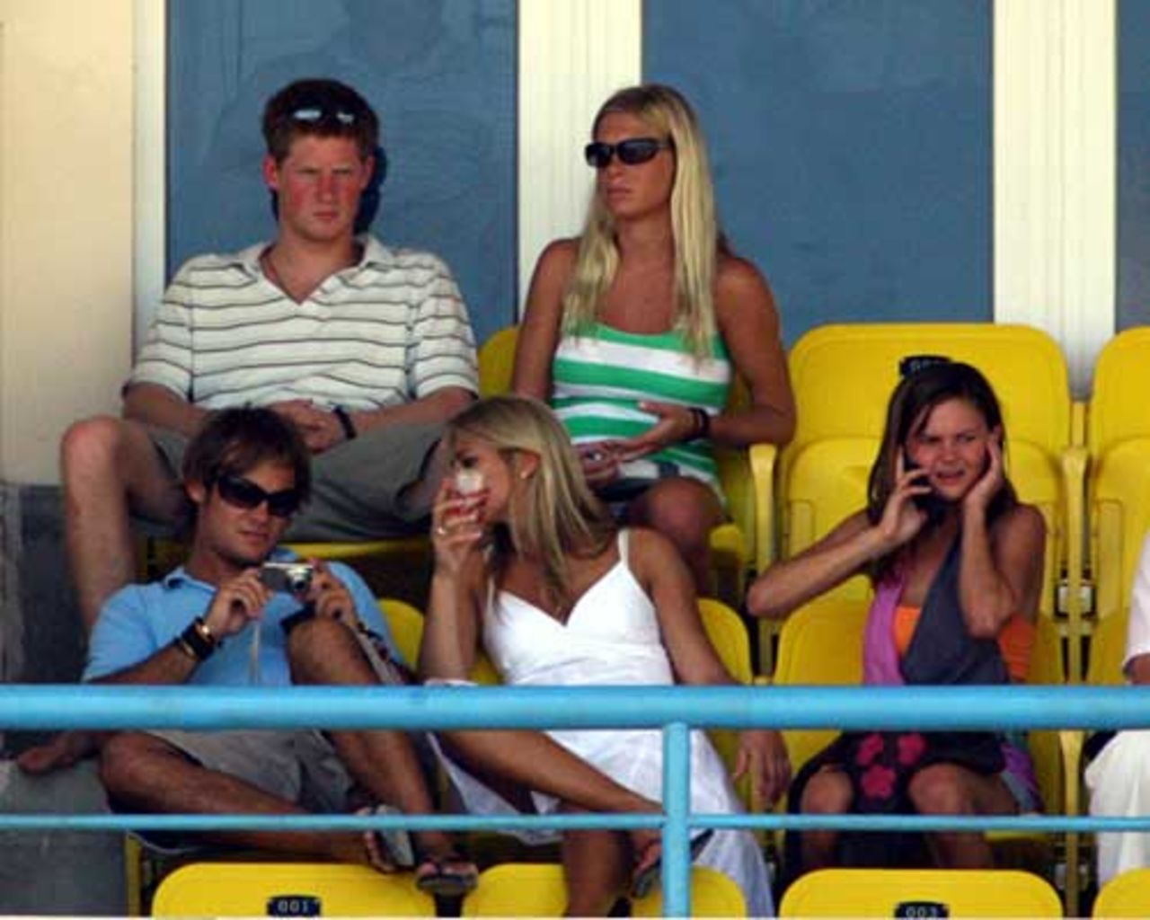 Royal approval: Prince Harry watches (back left) watches with girlfriend Chelsy Davy, Australia v England, Super Eights, Antigua, April 8, 2007