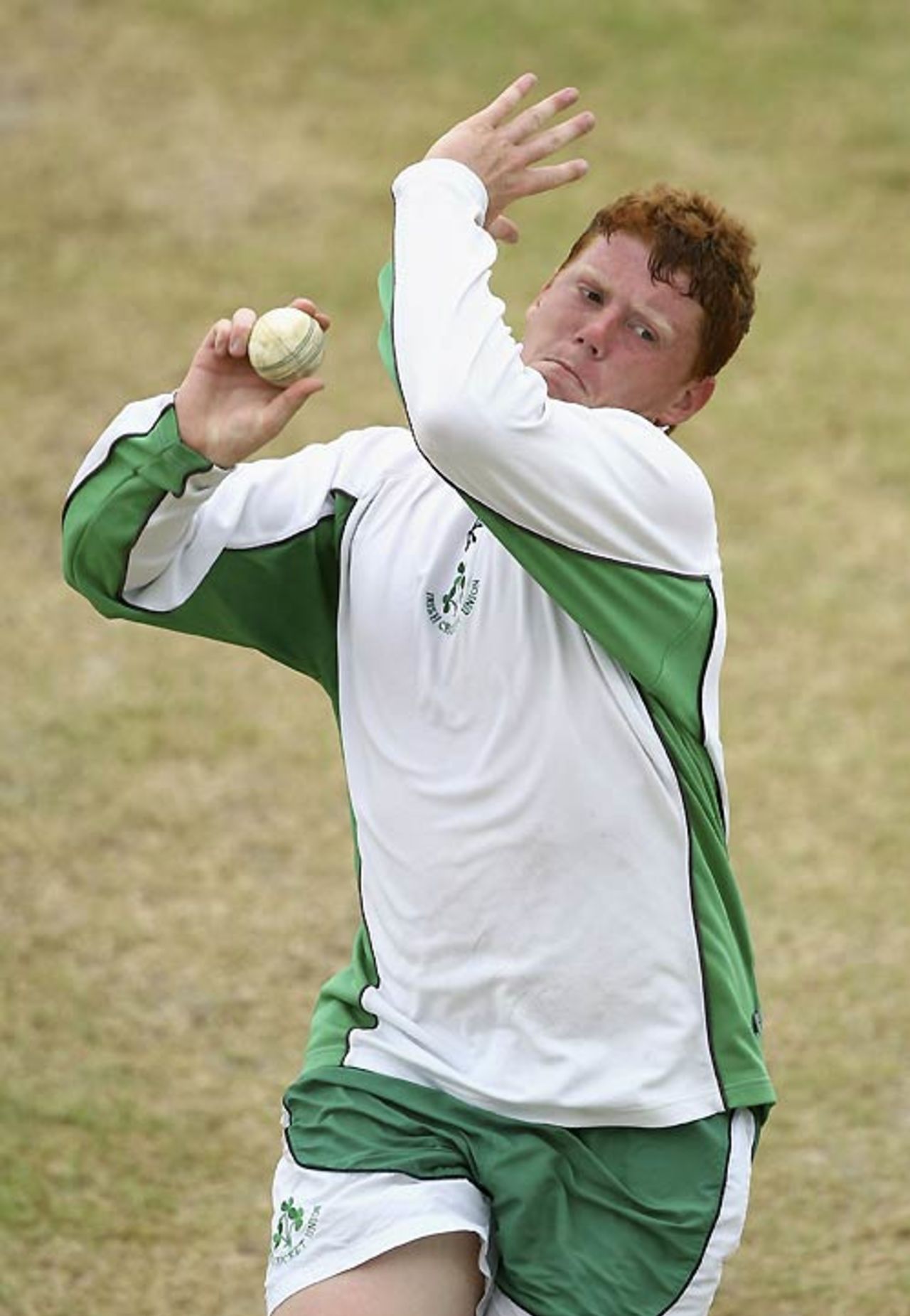 Kevin O'Brien steams in....at the nets, Providence, Guyana, April 8, 2007