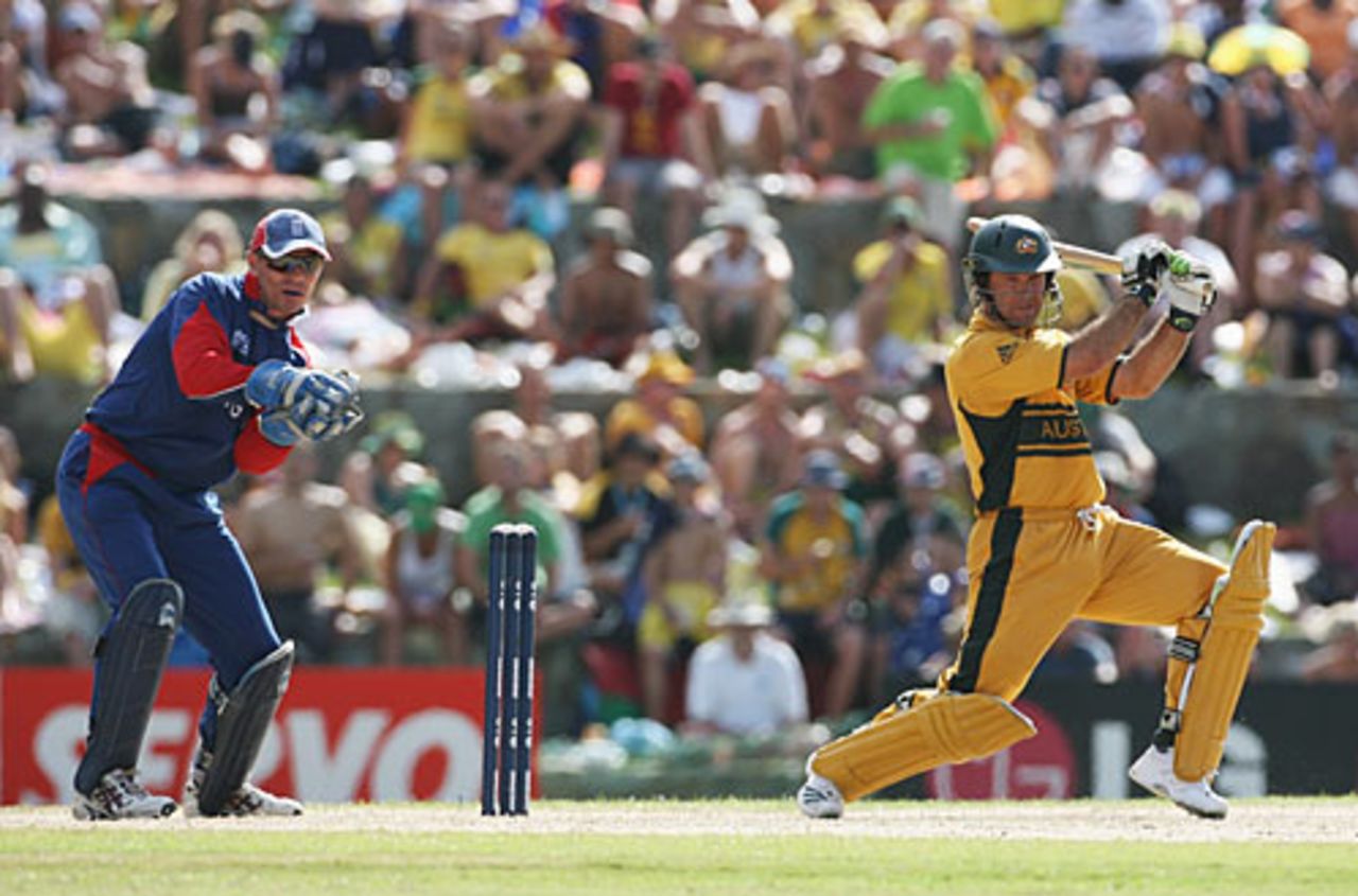 Ricky Ponting drives square of the wicket, Australia v England, Super Eights, Antigua, April 8, 2007