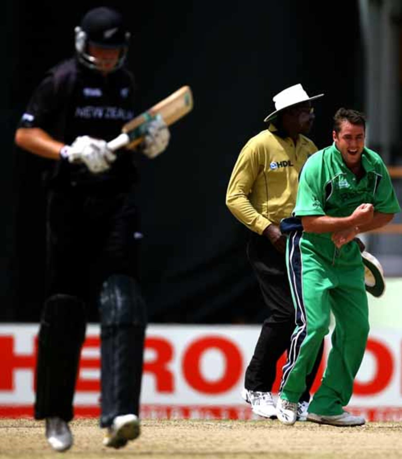 Dave Langford-Smith does a chicken dance after getting Hamish Marshall out, Ireland v New Zealand, Super Eights, Guyana, April 9, 2007 