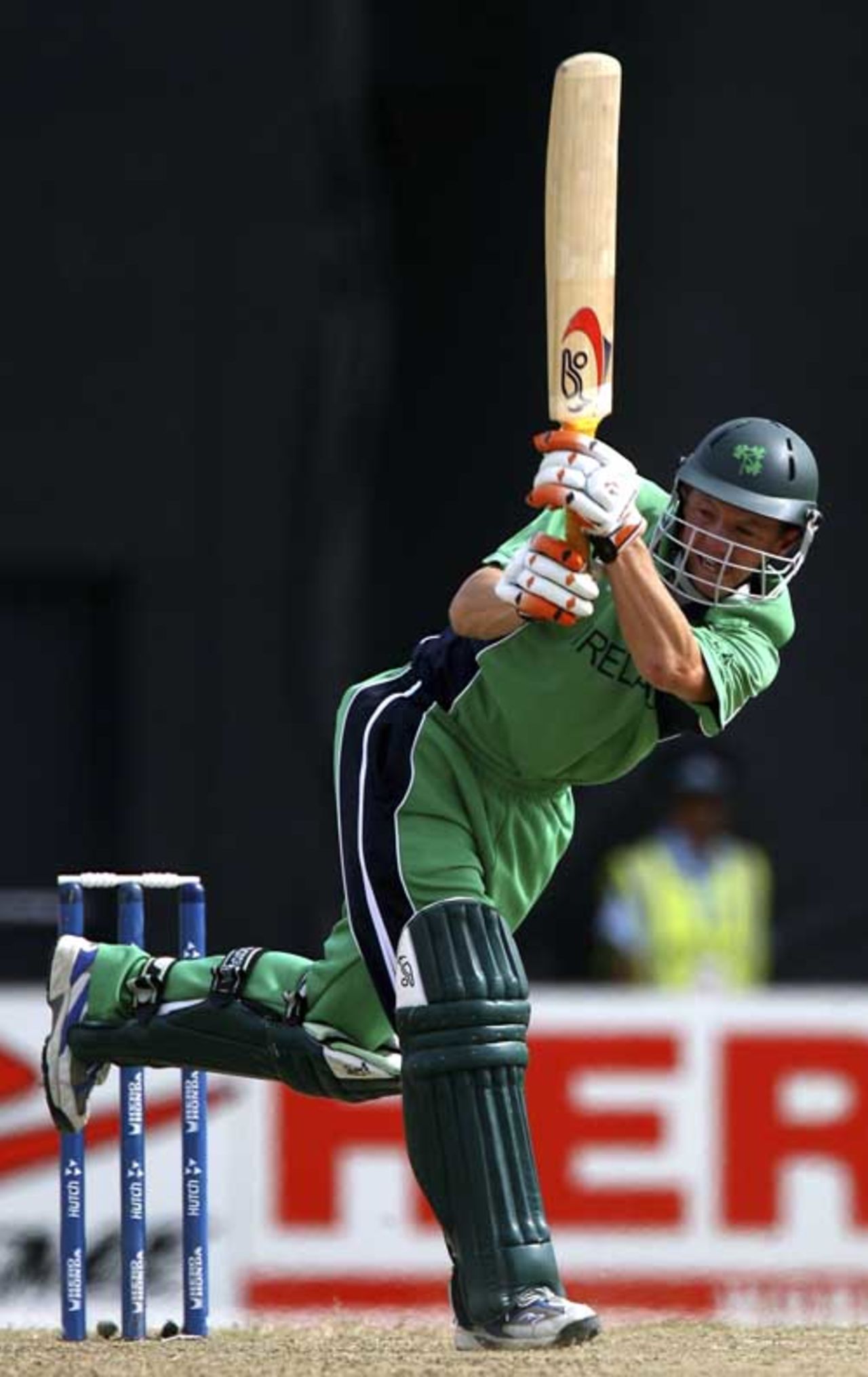 Niall O'Brien pushes one to the on side, Ireland v New Zealand, Super Eights, Guyana, April 9, 2007
