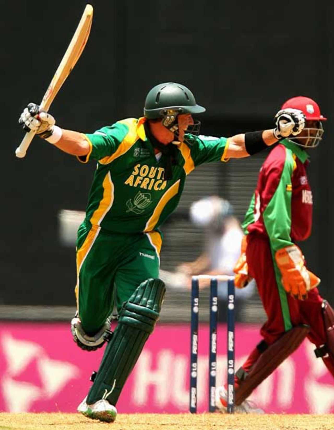 An overjoyed AB de Villiers after getting his century, South Africa v West Indies, Super Eights, Grenada, April 10, 2007