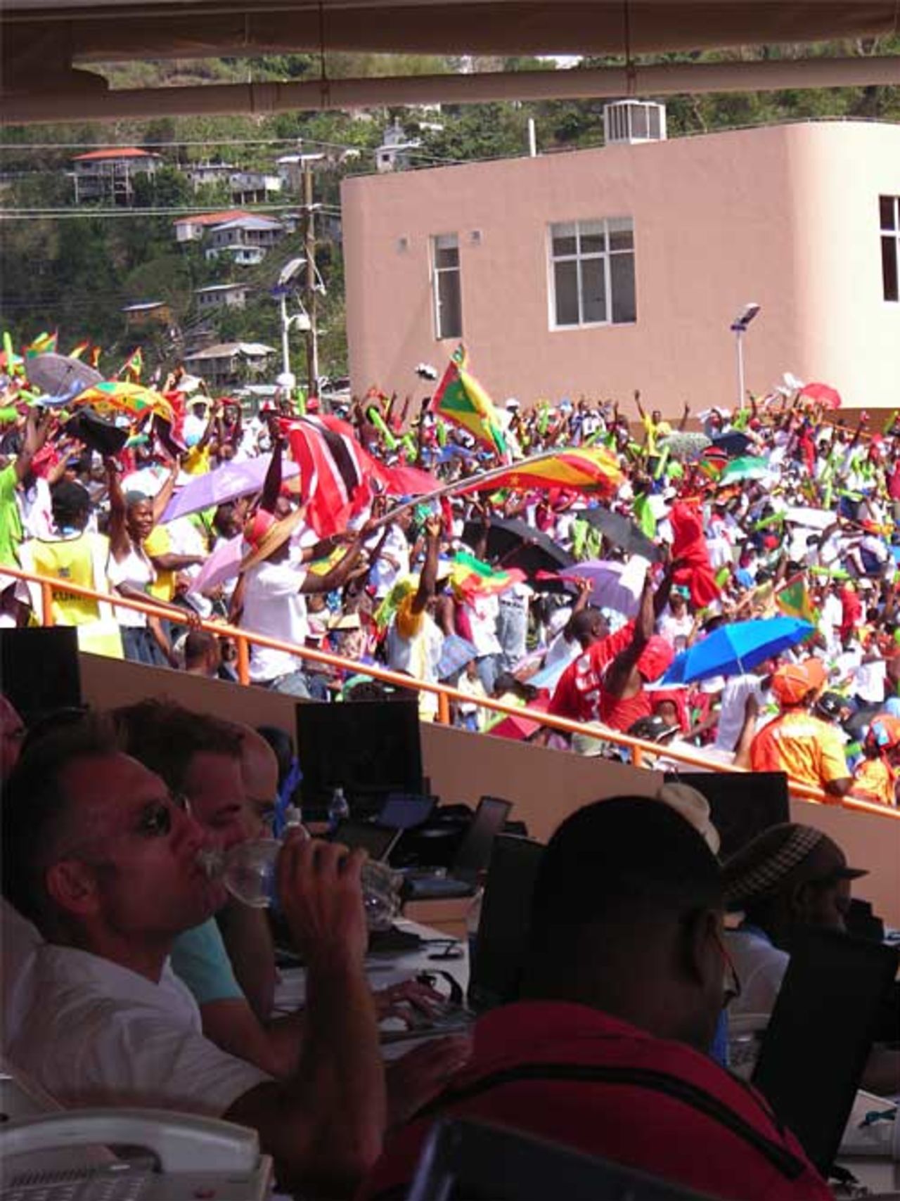 All cool in the media box as the crowd enjoy themselves, South Africa v West Indies, Super Eights, Grenada, April 10, 2007