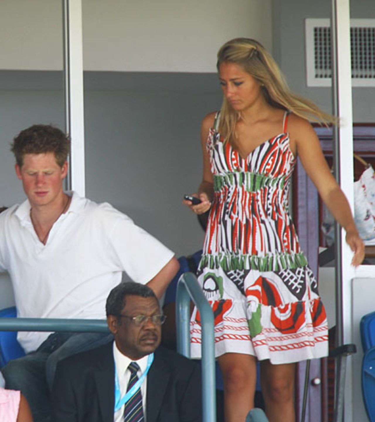 Prince Harry and a friend enjoy the cricket in Barbados, Bangladesh v England, Super Eights, Barbados, April 11, 2007