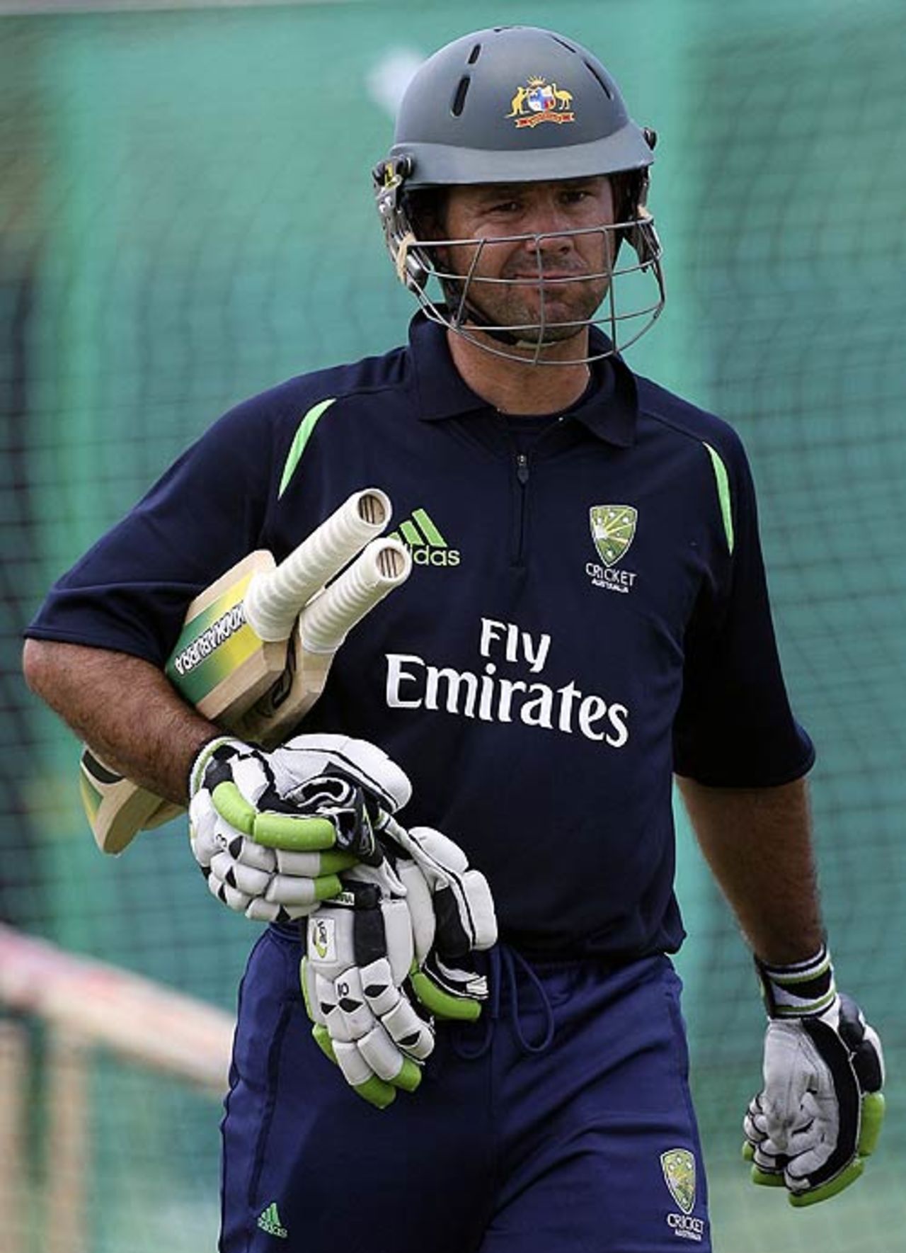 Ricky Ponting in the nets at Australia's training session, Bridgetown, Barbados, April 11, 2007