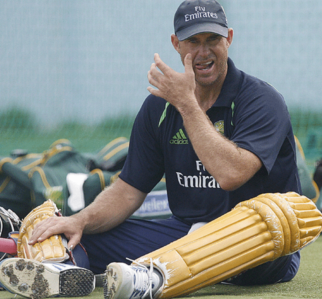 Matthew Hayden gets ready to bat in the nets, Kensington Oval, Barbados, April 12, 2007