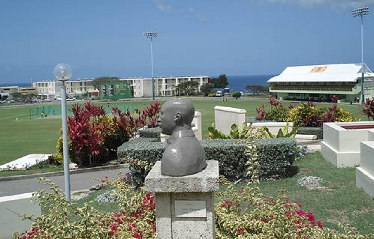 The bust of Sir Frank Worrell overlooks the 3Ws Oval, Cave Hill, Barbados, April 12, 2007