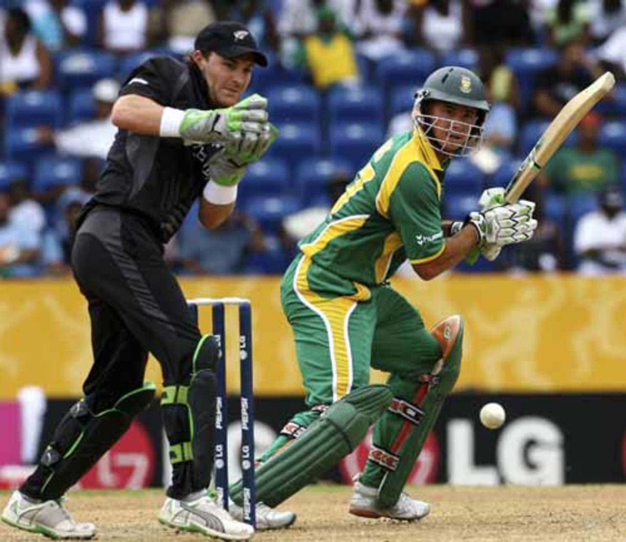 Herschelle Gibbs nudges it down the third man as Brendon McCullum looks on, New Zealand v South Africa, Super Eights, Grenada, April 14, 2007