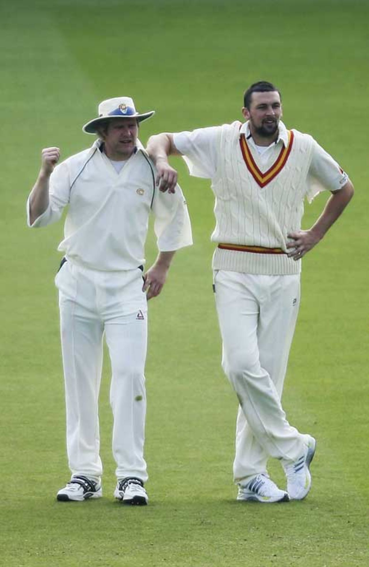 Lean on me: Steve Harmison and Matthew Hoggard take it easy in the field, MCC v Sussex, Lord's, April 16, 2007