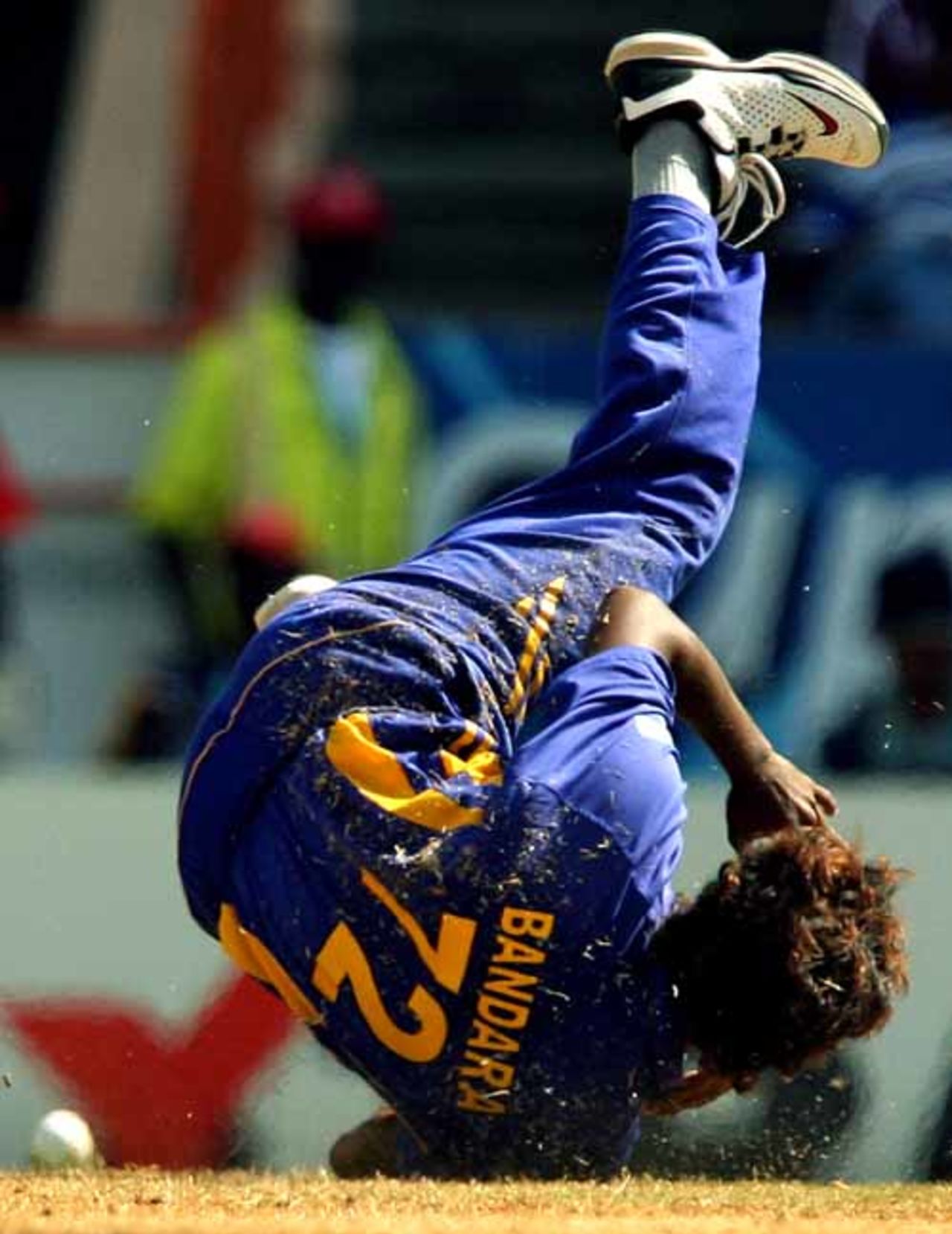 Malinga Bandara dives to make a neat stop off his own bowling, Australia v Sri Lanka, Super Eights, Grenada, April 16, 2007