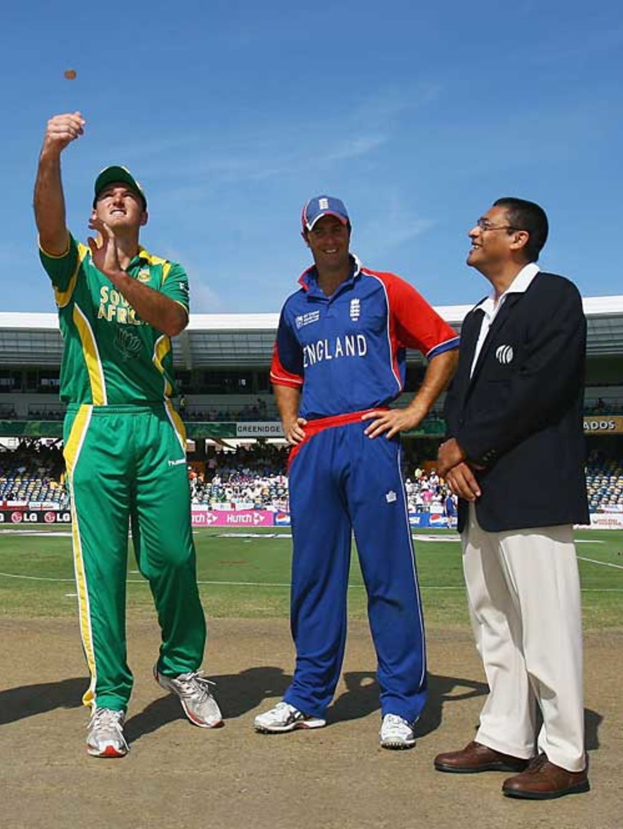 Michael Vaughan called correctly at the toss and decided to bat, England v South Africa, Super Eights, Barbados, April 17, 2007