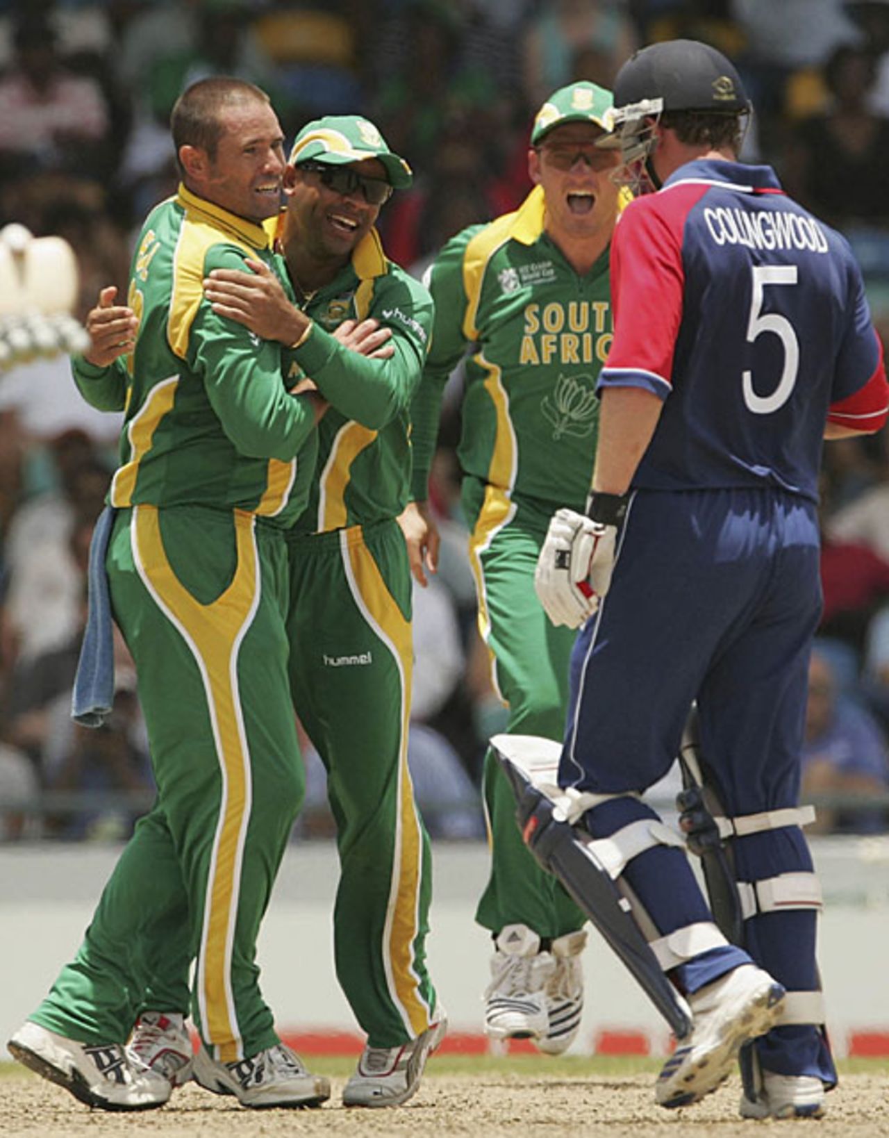 Andrew Hall shows his delight after dismissing Paul Collingwood, England v South Africa, Super Eights, Barbados, April 17, 2007