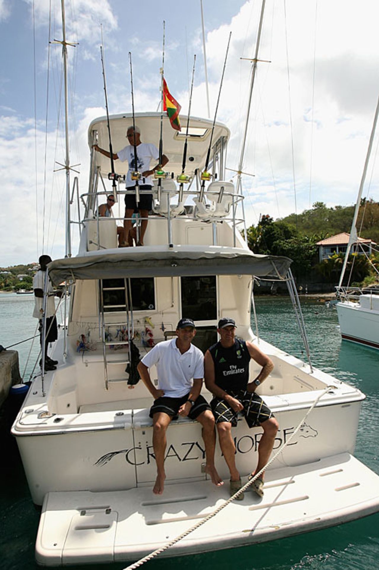 Gone fishin': Adam Gilchrist and Matthew Hayden set sail on a day off, Prickly Bay, Grenada, April 17, 2007