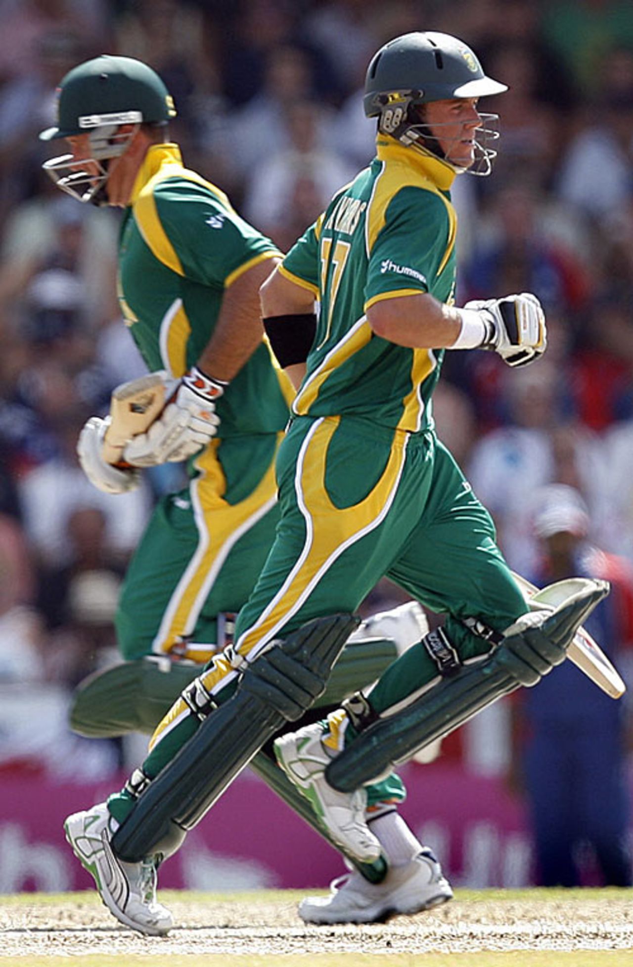 AB de Villiers and Graeme Smith jog for a single, England v South Africa, Super Eights, Barbados, April 17, 2007