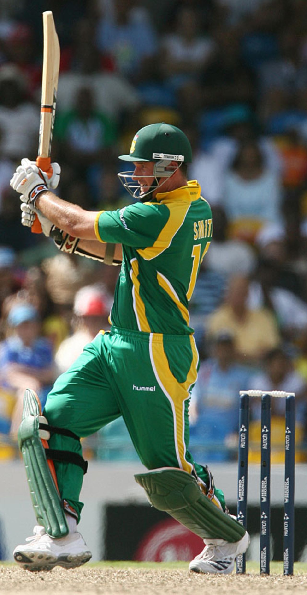 Graeme Smith pulls during his blistering fifty, England v South Africa, Super Eights, Barbados, April 17, 2007