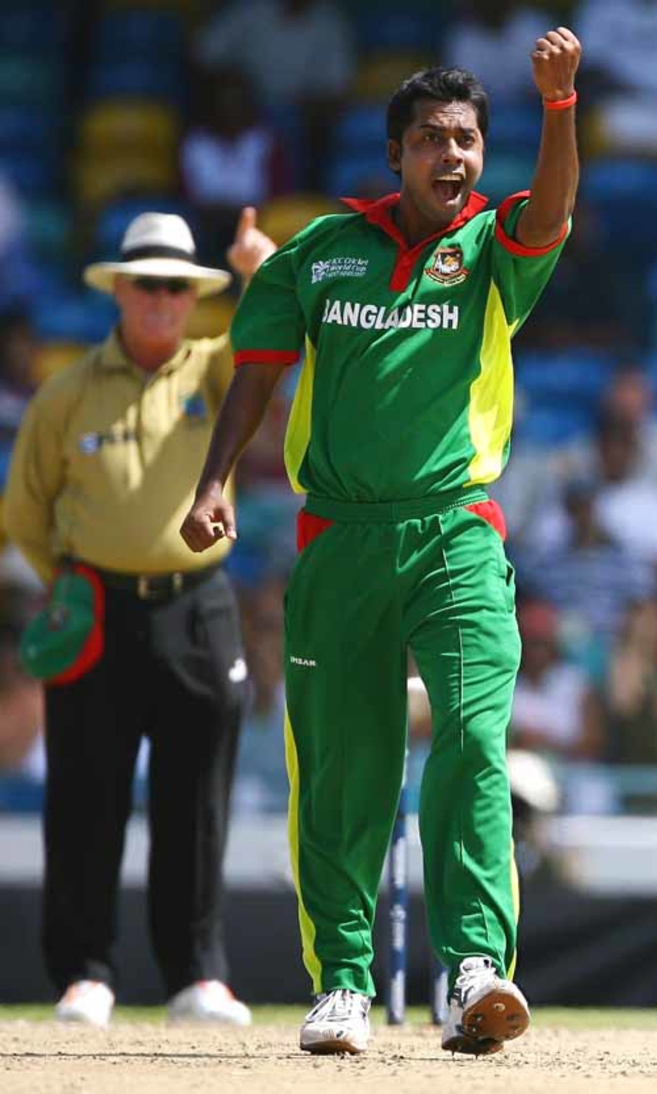 A jubilant Syed Rasel celebrates after dismissing Chris Gayle for one, West Indies v Bangladesh, Super Eights, Barbados, April 19, 2007