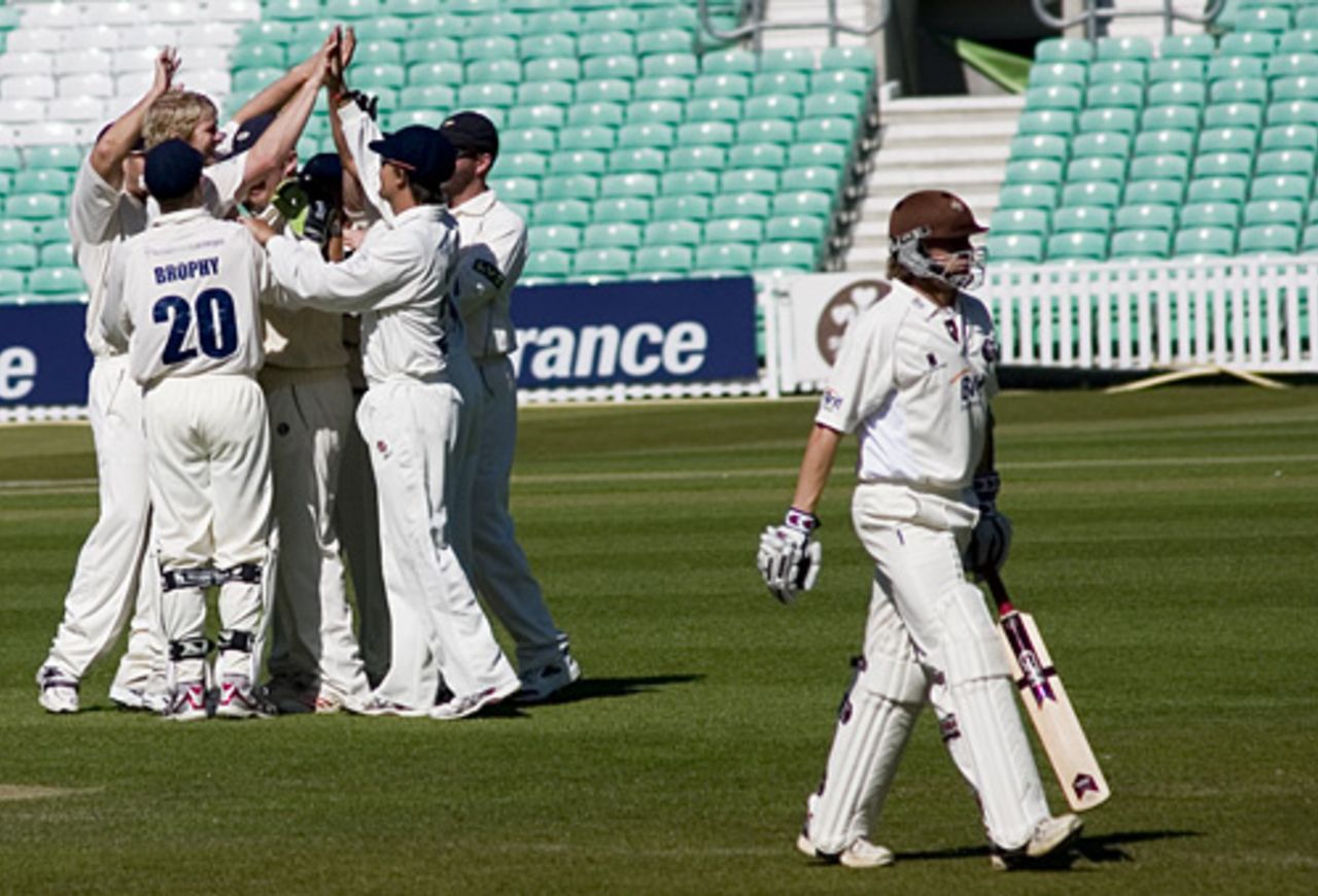 Matthew Hoggard's team-mates congratulate him on the early wicket of Jon Batty, Surrey v Yorkshire, County Championship Division One, The Oval, April 19, 2007