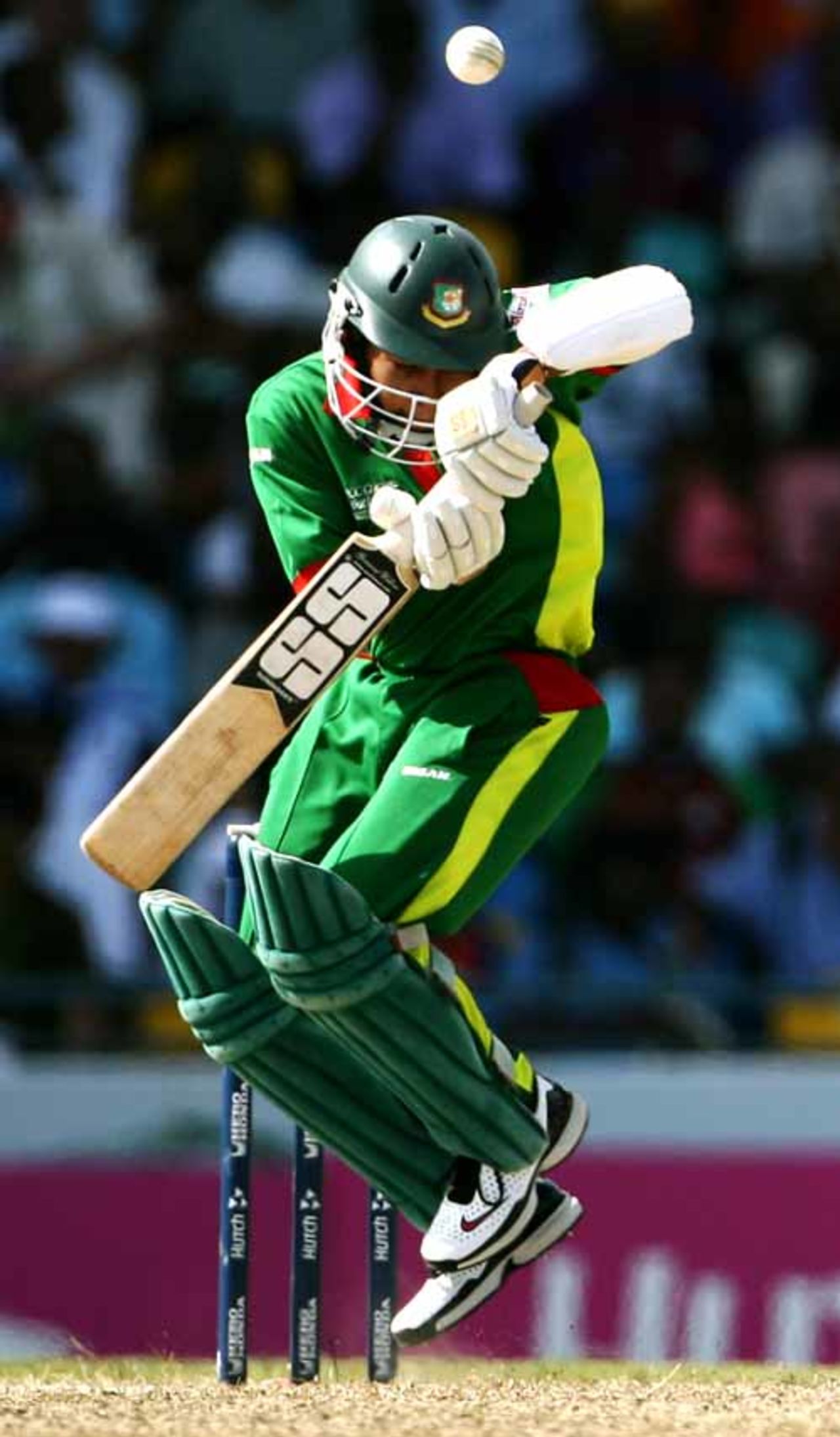 Mushfiqur Rahim ducks a bouncer, West Indies v Bangladesh, Super Eights, Barbados, April 19, 2007