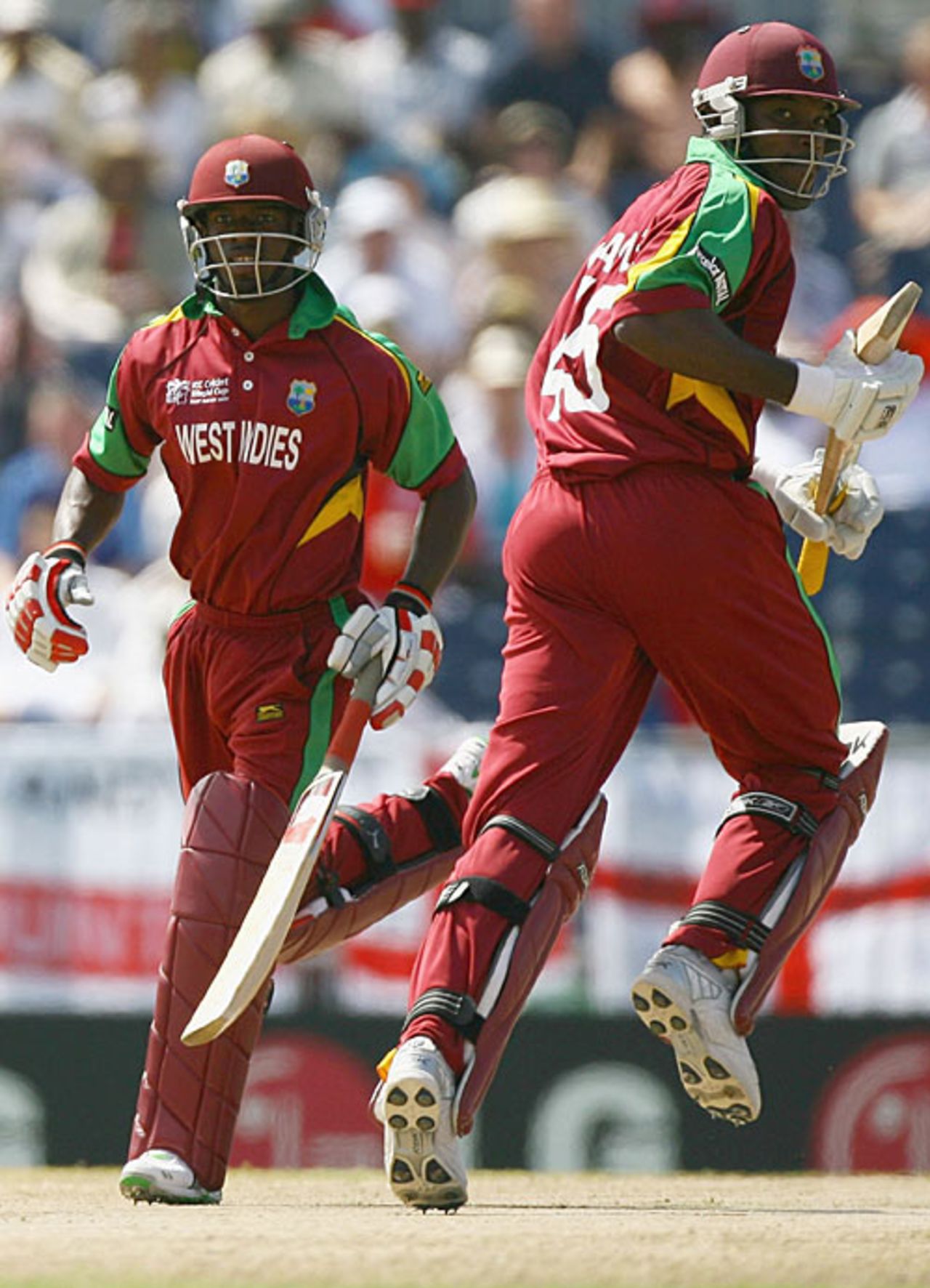 Devon Smith and Chris Gayle scamper through for another single, England v West Indies, Super Eights, Barbados, April 21, 2007